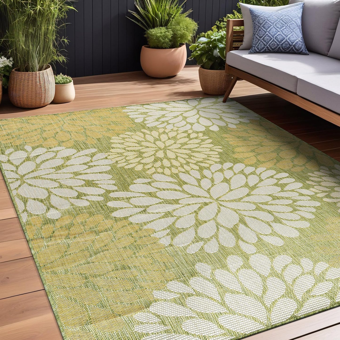 Beverly Rug Outdoor Rug 8x10 Modern Exotic Tropical Leaf Area Rugs for Indoor and Outdoor Patio Deck Porch Garden Water Resistant Washable Outside Carpet (8 x 10 Green)