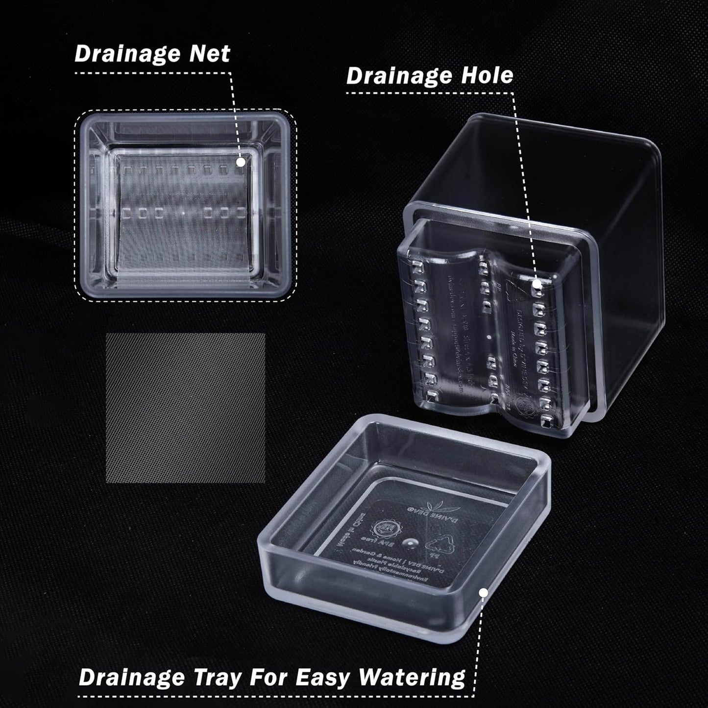 4 Inch Herb Planter Pot, Plastic Planter with Drainage Holes and Saucer, Modern Decorative Gardening Pot for Indoor Plants, Flowers, Herbs, Succulents, Clear, Set of 2, 76-Y-D-2