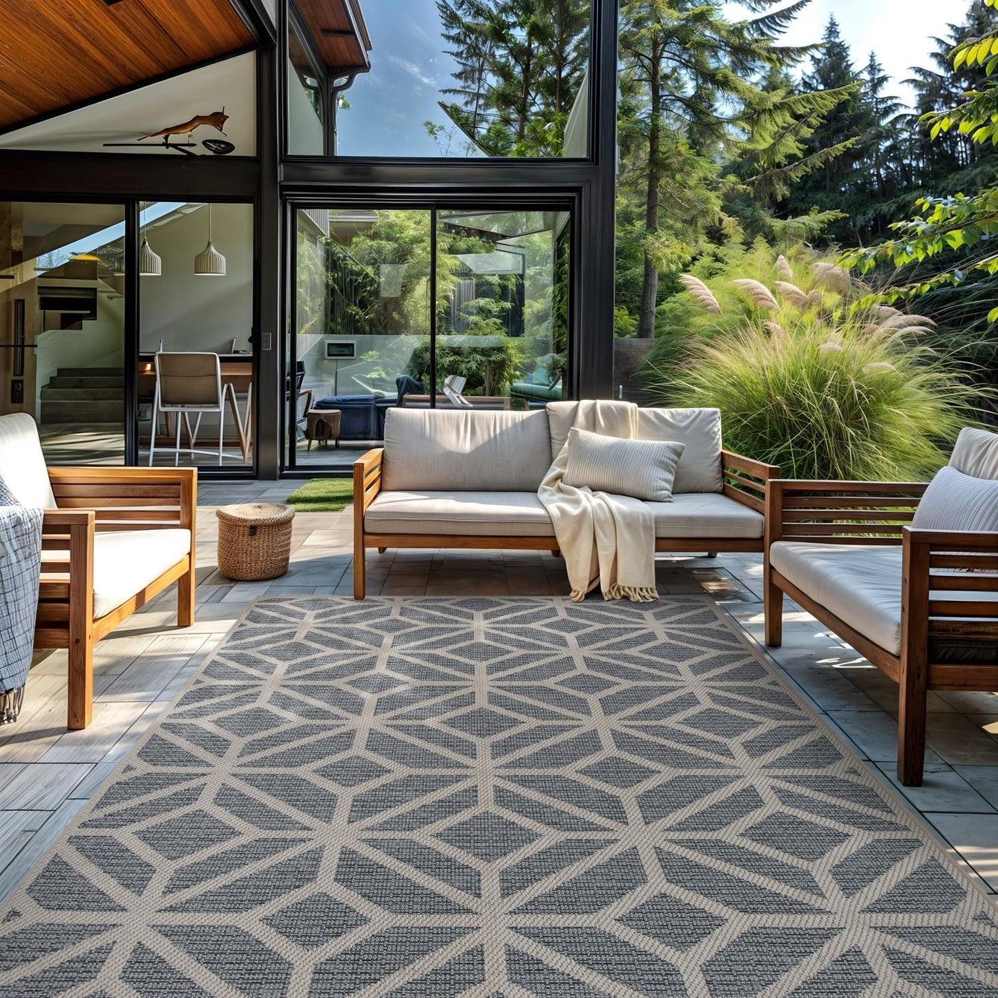 Rugshop Contemporary Geometric Indoor/Outdoor Area Rug 10' X 14' Blue