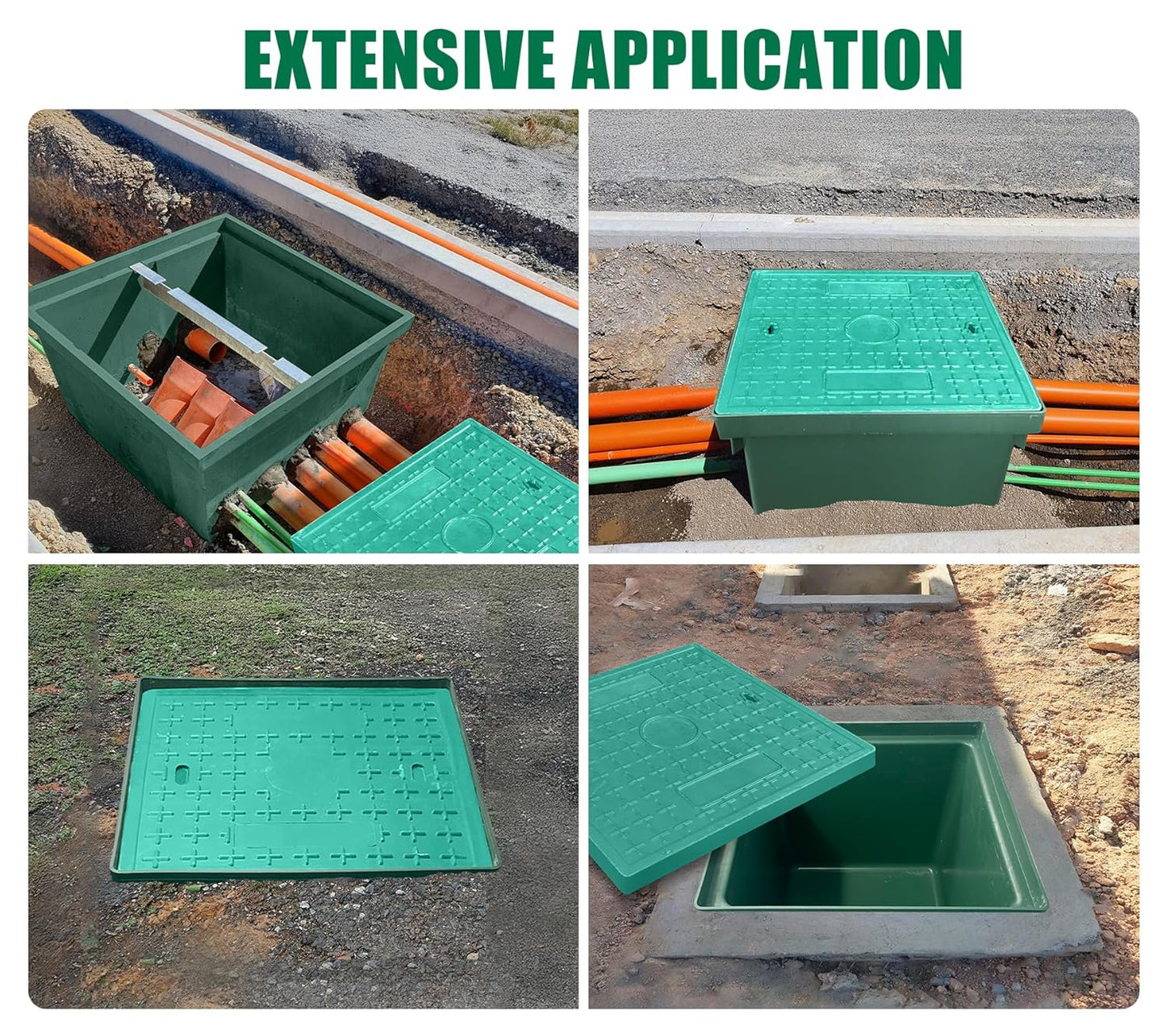 24x24x24in Underground Splice Boxes W/FRP Inspection Cover Large Enclosure Box Bucket Polyethylene Distribution Pull Access Electrical Junction Drillable Tapered Wiring Box for Cable