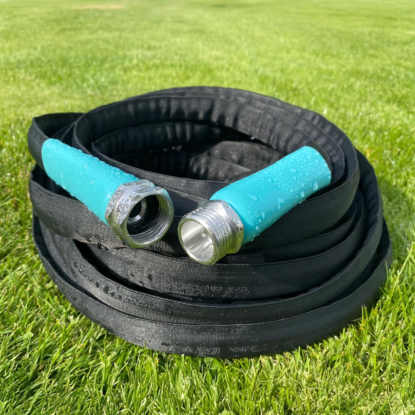 Flat Garden Hose (50 foot x 5/8 inch) Lightweight, Durable Fiber Jacket, Flexible & Kink Free, Non-Expandable Water Hose, Easy Handling in All-Weather Conditions, 700009 by New England Garden Tools