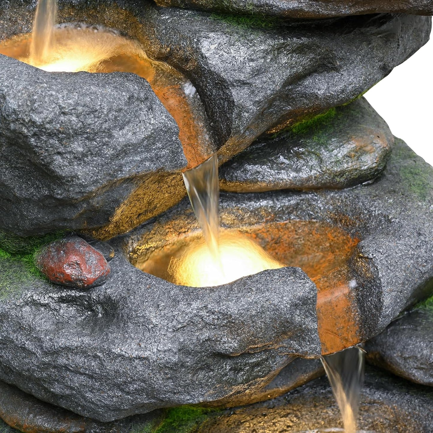 38" Outdoor Garden Water Fountain with Lights 5 Tiers Cascading Large Waterfall Floor Standing Fountain for Patio, Backyard, Deck, Porch and Home Art Decor