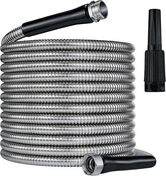 100FT 304 Stainless Steel Garden Hose-2025New Upgraded Quality Metal Expandable Hoses With 3/4 Solid Fitting,Sturdy and Lightweight, Kink-Free, Rust Proof & Ultra-Durable Water Hose For Yard Camper