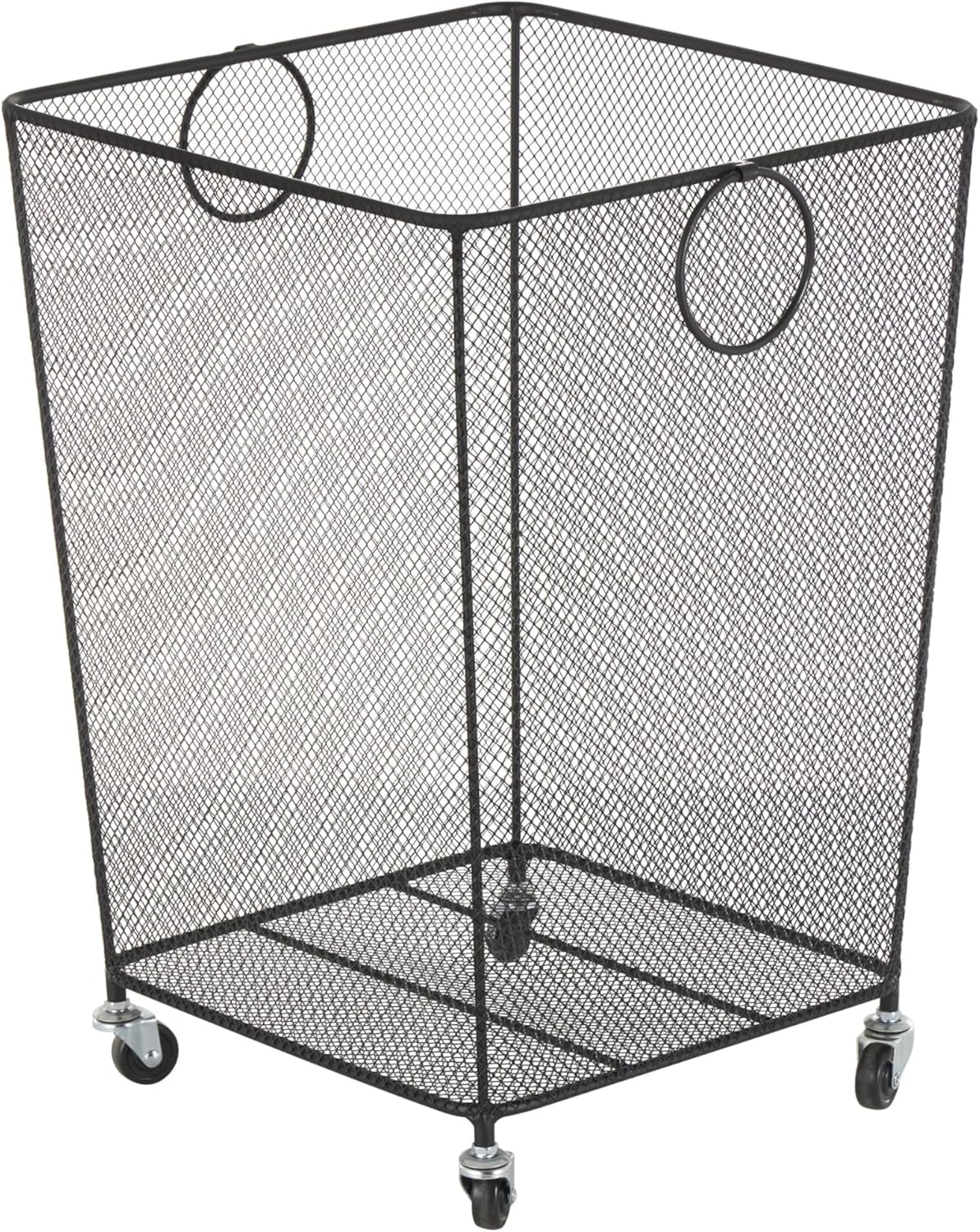 Deco 79 Metal Storage Basket Square Mesh Wire Rolling Laundry with Ring Handles, 17" x 16" x 24", Black