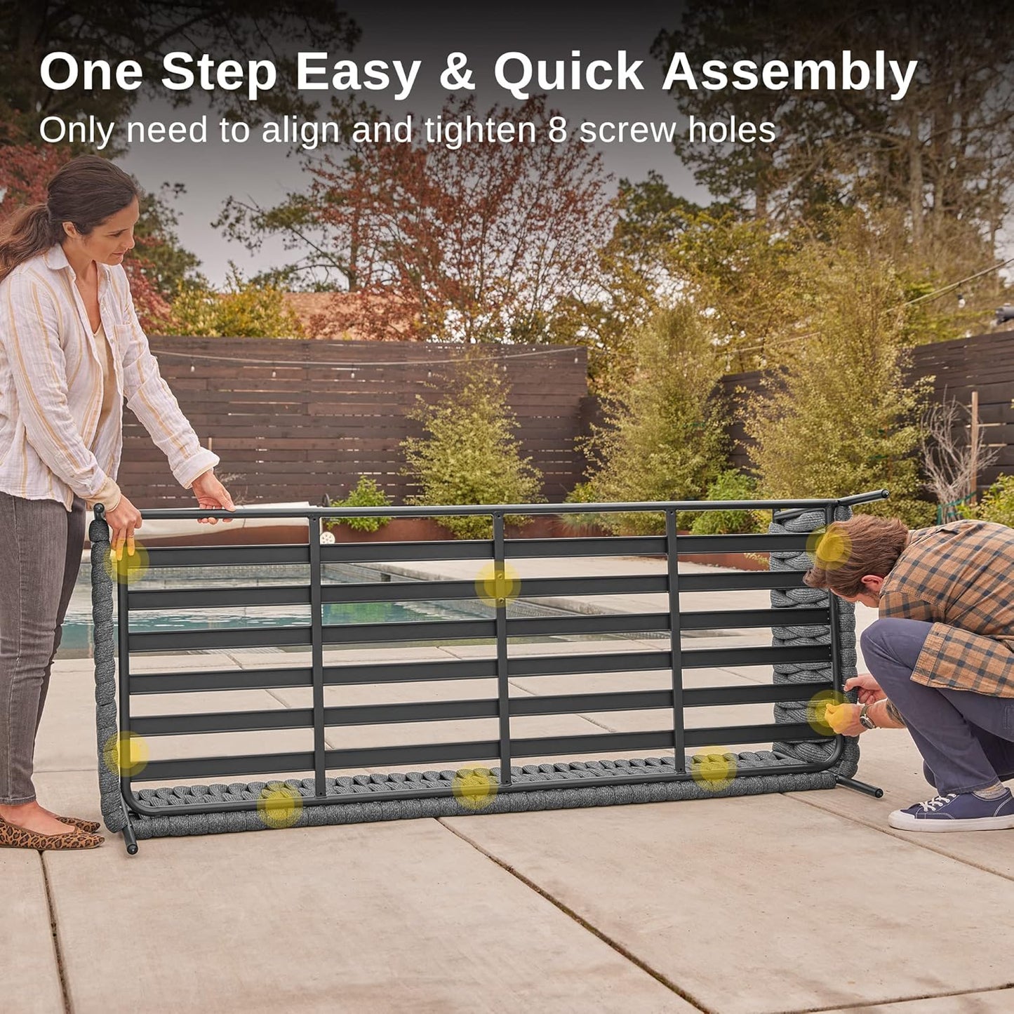 EAST OAK Life Chatter Patio Furniture Set, Outdoor Furniture Corner Sofa Set with Round Coffee Table, 5 Seats Sofa Deep Seating with Thick & Washable Cushions, Earth Black & Misty Grey