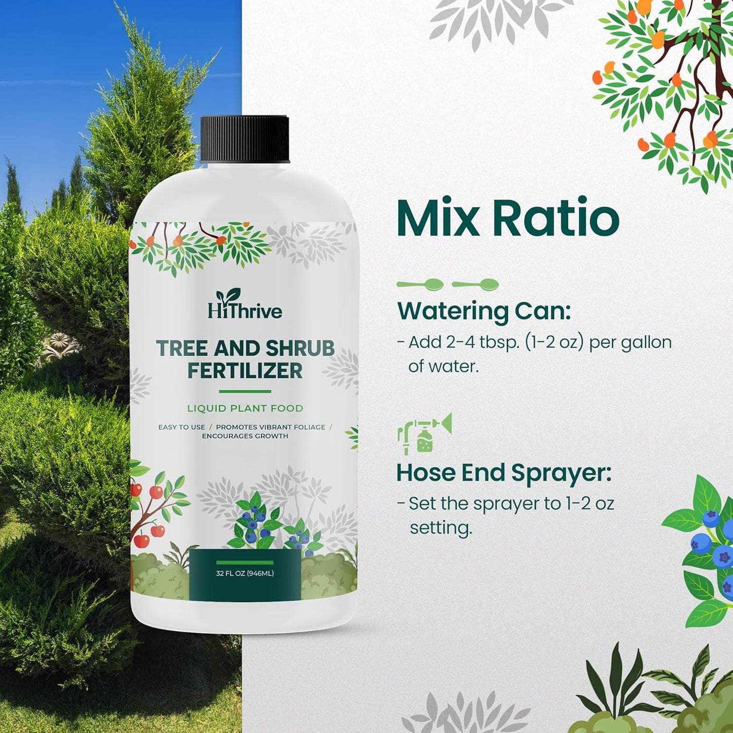 32oz Tree and Shrub Plant Food - Makes 32 Gallons of Tree and Shrub Fertilizer, Liquid Plant Fertilizer for Healthy Roots, Foliage & Year-Round Growth, Nutrient-Rich Formula for All Trees & Shrubs