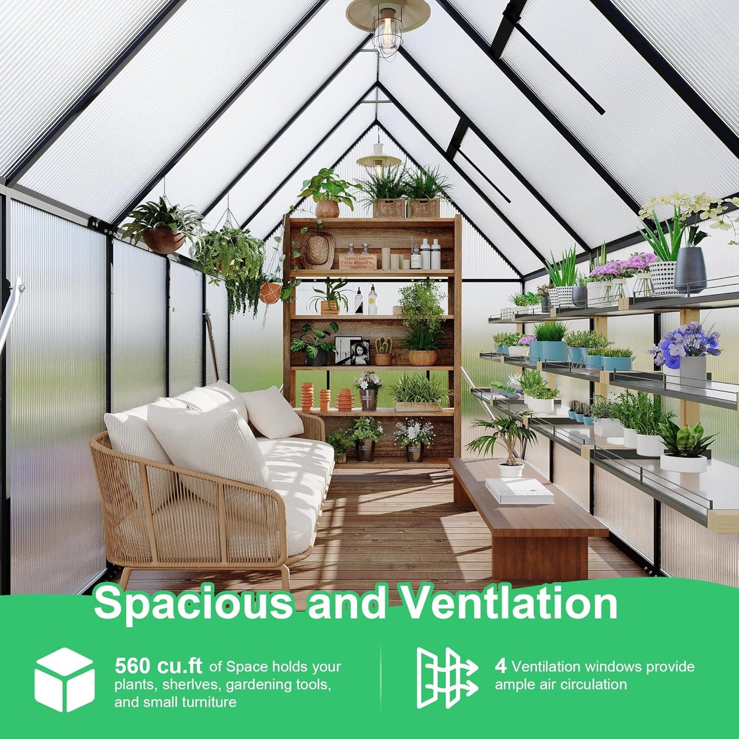 6'x9' Aluminum-Framed Polycarbonate Greenhouse, Heavy Duty Polycarbonate Greenhouse with Quick Setup Structure and Roof Vent, Large Enhanced Aluminum Green House Kit for Outdoors