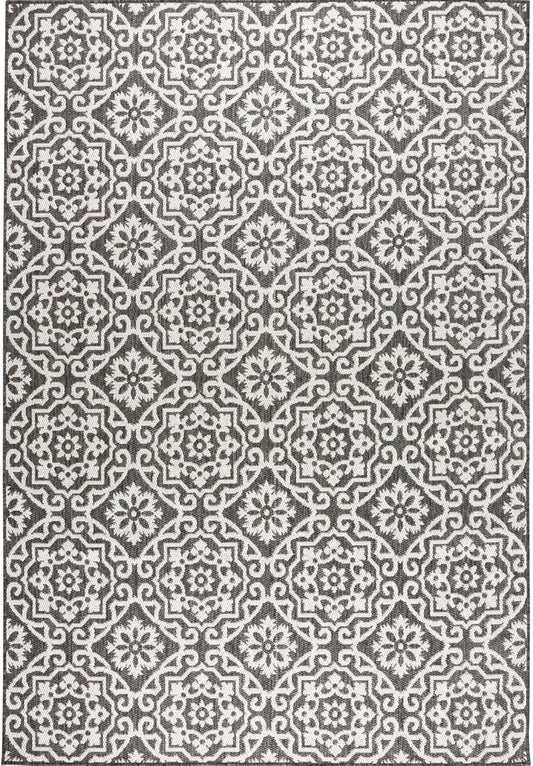 Nicole Miller New York Patio Country Julia Transitional Geometric Indoor/Outdoor Area Rug, Black/Grey, 3'11"x5'2"