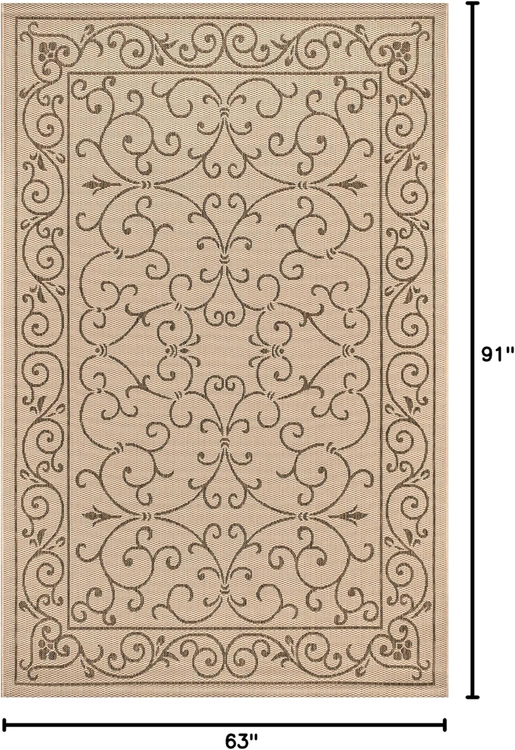 JONATHAN Y SMB106A-5 Charleston Vintage Filigree Textured Weave Indoor/Outdoor Beige/Brown 5 ft. x 8 ft. Area Rug, Classic,Easy Cleaning,HighTraffic,LivingRoom,Backyard, Non Shedding