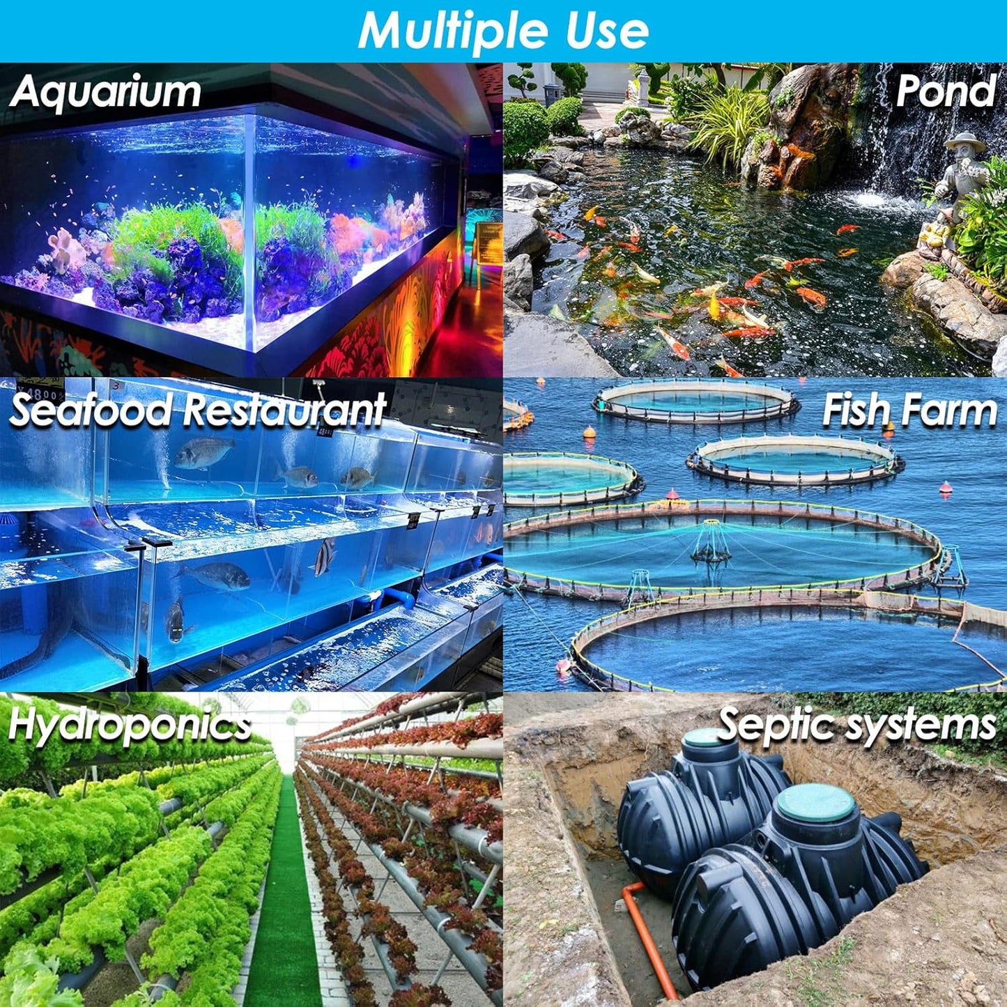 Powerful Linear Air Pump, KP-60 Pond Air Pump Pond Aerator, 950GPH Aeration System for Koi Pond Aeration, Aquarium, Waste Treatment, Fish Farm, Seafood Restaurant