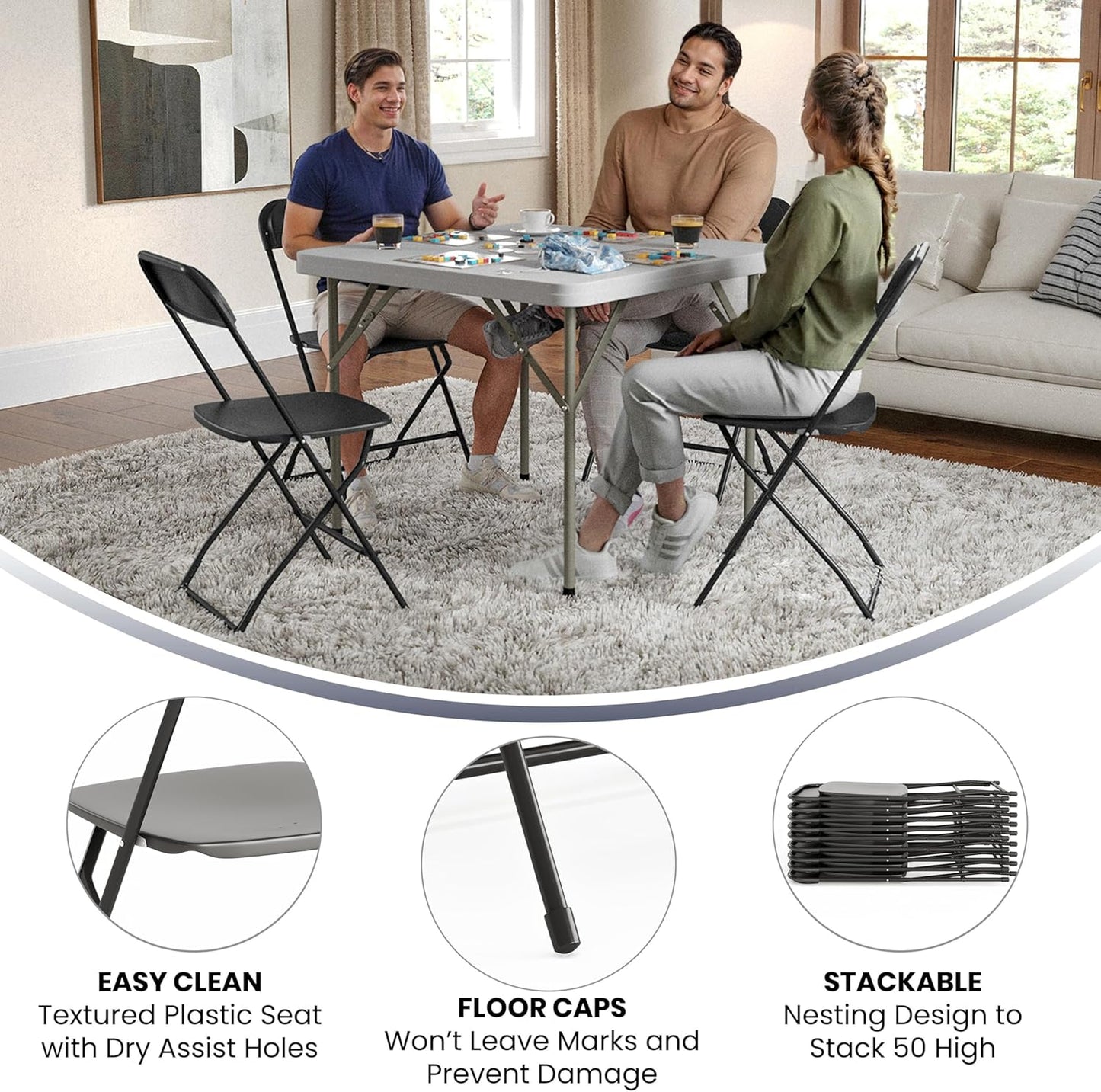 Flash Furniture Hercules Set of 10 Indoor/Outdoor Heavy-Duty Plastic Folding Chairs, Foldable Commercial Stacking Chairs with 650-lb. Static Weight Capacity, Black