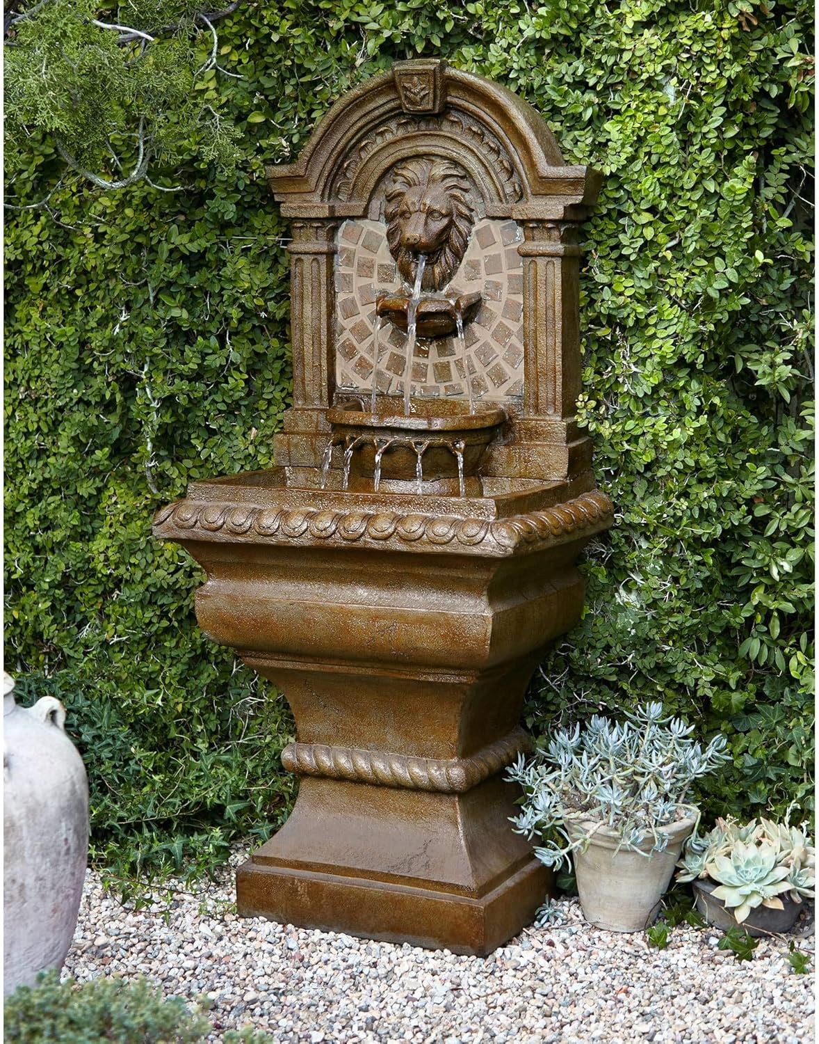 Royal Lions Head 51" High Large Italian Outdoor Decor Faux Stone Floor Fountain with Light Statue Waterfall Standing Tiered Water Feature for Outside Garden Patio Yard Backyard Porch - John Timberland