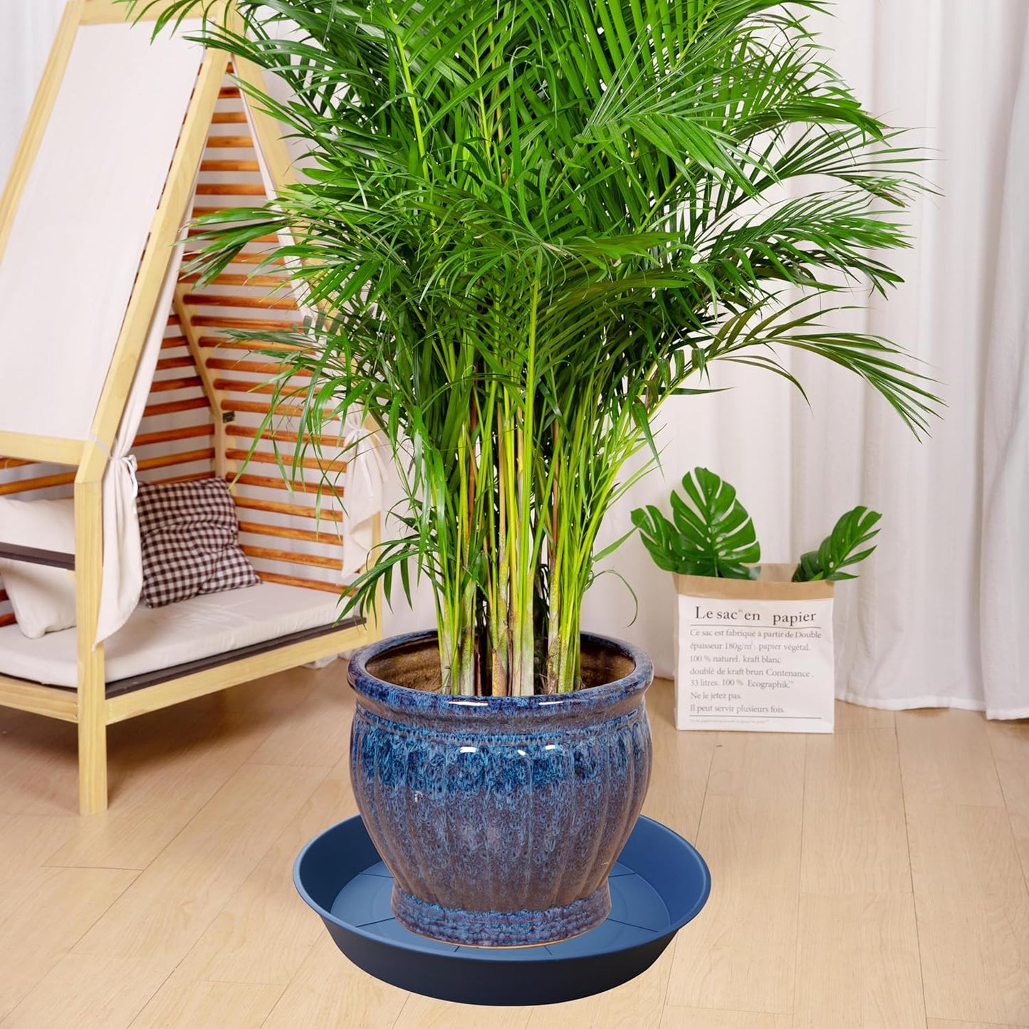 3 Pack of 20 22 inch Plant Saucer (19.2 Inch Base), 3.6" Depth Tray, Large Deep Garden Plastic Flower Planter Plant Trays for Indoors Outdoor Bath Bath (22", Blue)