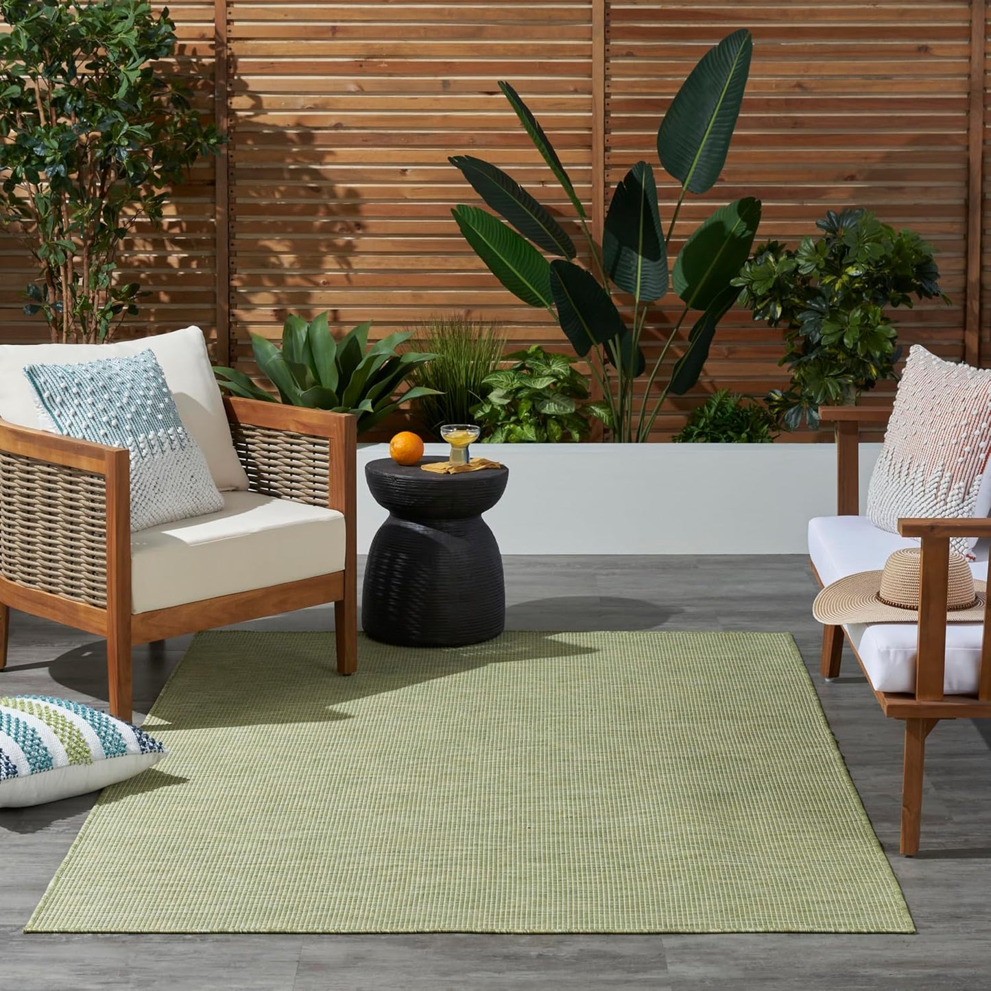 Nourison Home Positano Indoor/Outdoor Green 9' x 12' Area Rug, Easy Cleaning, Non Shedding, Bed Room, Living Room, Dining Room, Backyard, Deck, Patio (9x12)