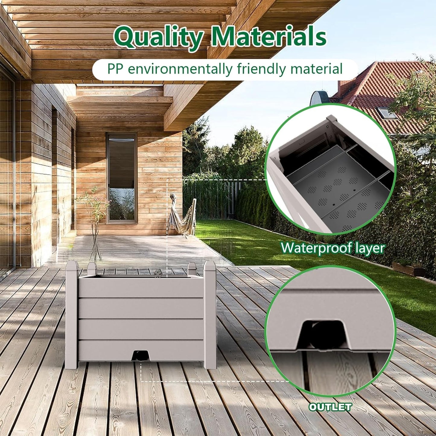 Elevated Raised Garden Bed,Outdoor Large Resin Patio Planter Box Stand Divisible with Drain Plug,Water Monitor for Plants Vegetables Flowers Fruits(Grey)