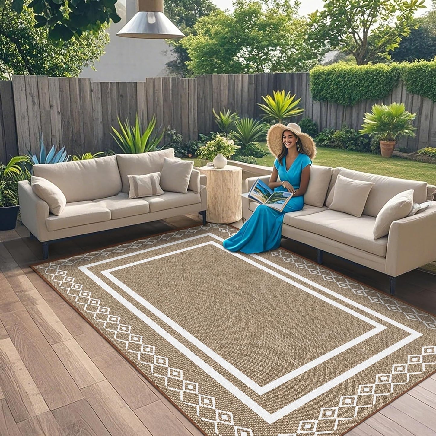 Outdoor Patio Rug, Outside Rectangular Carpet, Moroccan Geometric Rugs, Washable Large Indoor Outdoor Rug 6x9 Mats for RV, Picnic, Backyard, Deck, Balcony, Porch, Beach