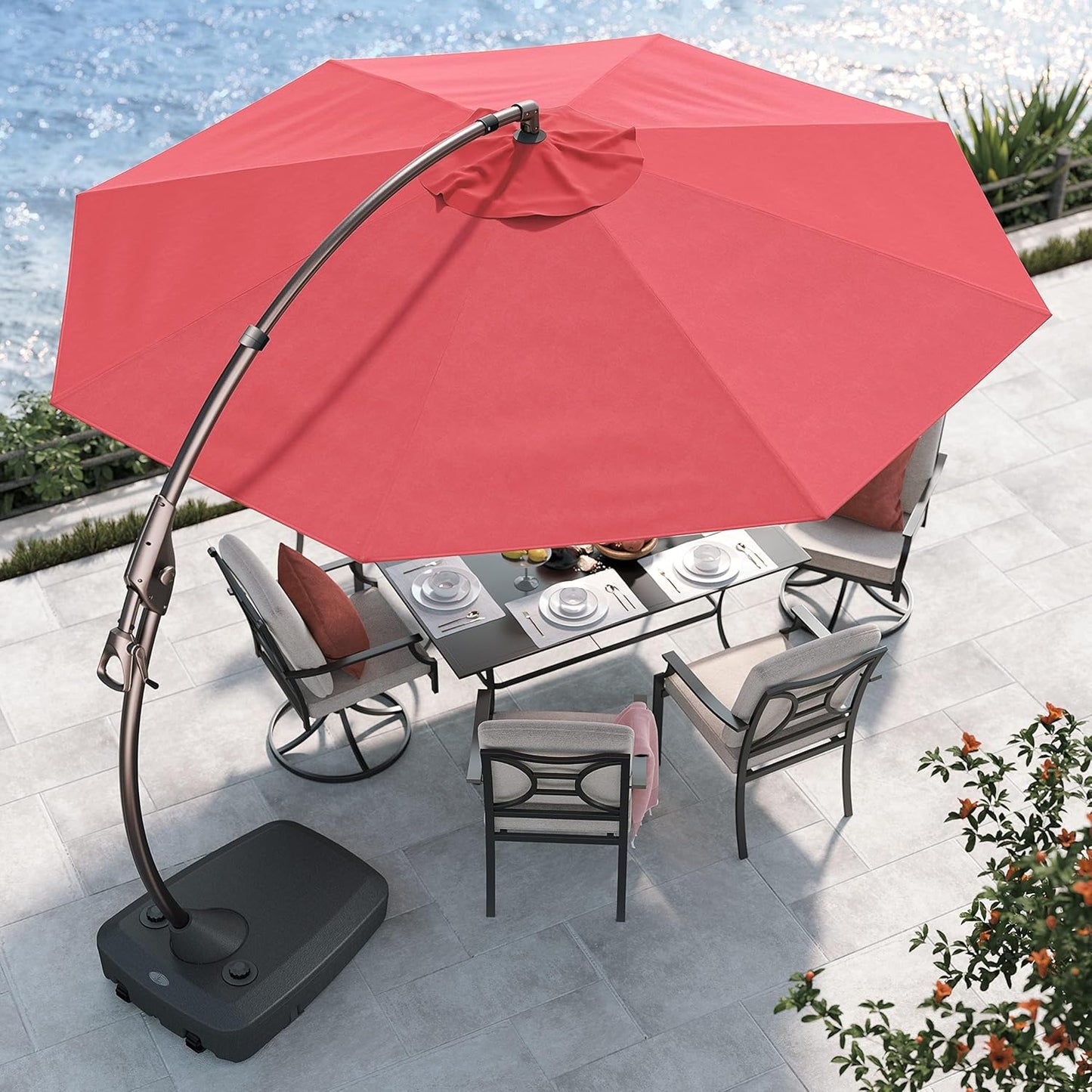 Grand patio 11FT Cantilever Umbrella with Base Outdoor Round Aluminum Offset Umbrella for Garden Backyard (Red, 11 FT)