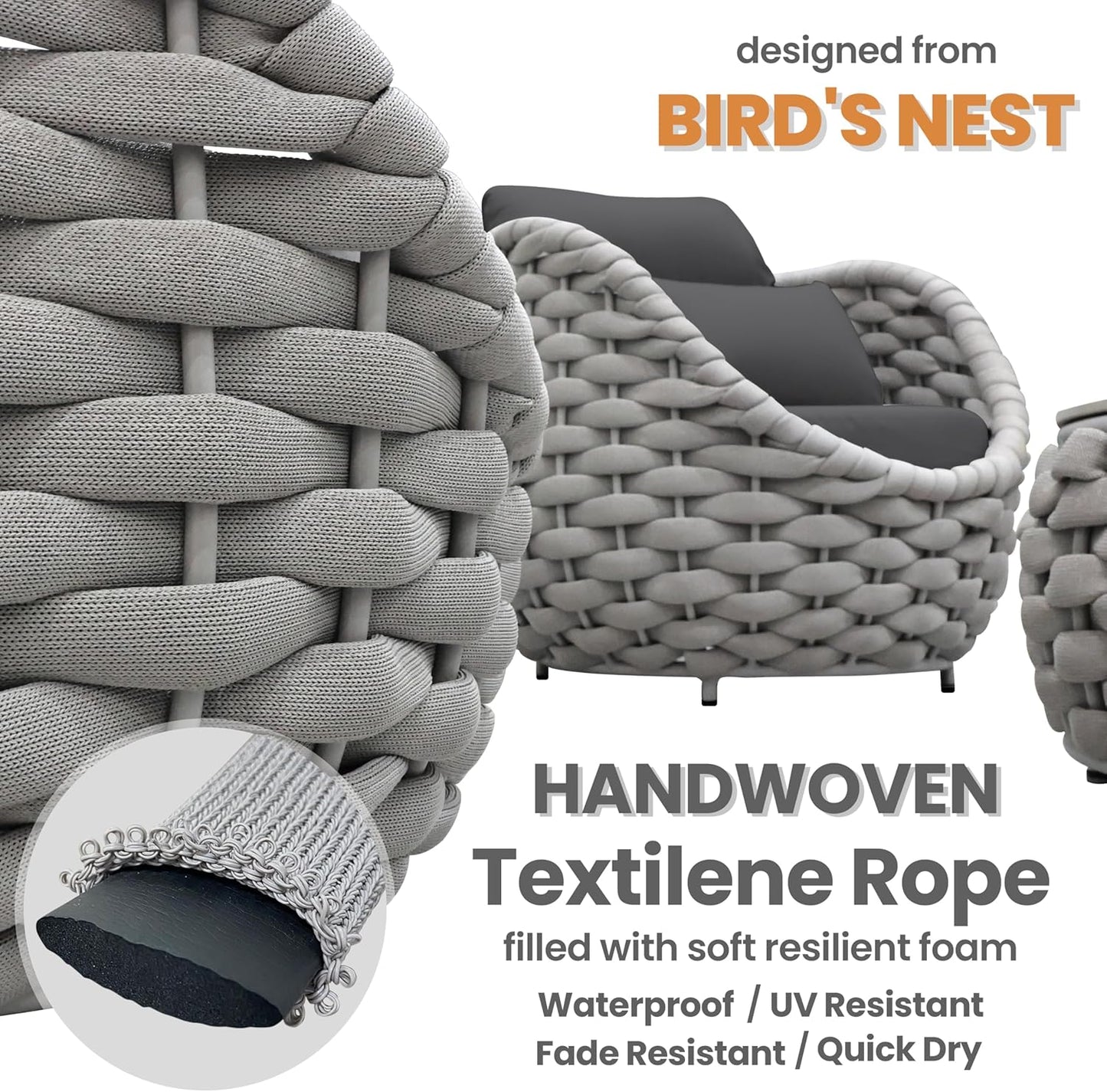 4 Pieces Assembled Patio Conversation Sets, Hand Woven Rope Outdoor Furniture Sofa Set - Aluminum Modern Cushions Couch Armchair Table Set - All Weather for Indoor Deck Porch Backyard Hotel