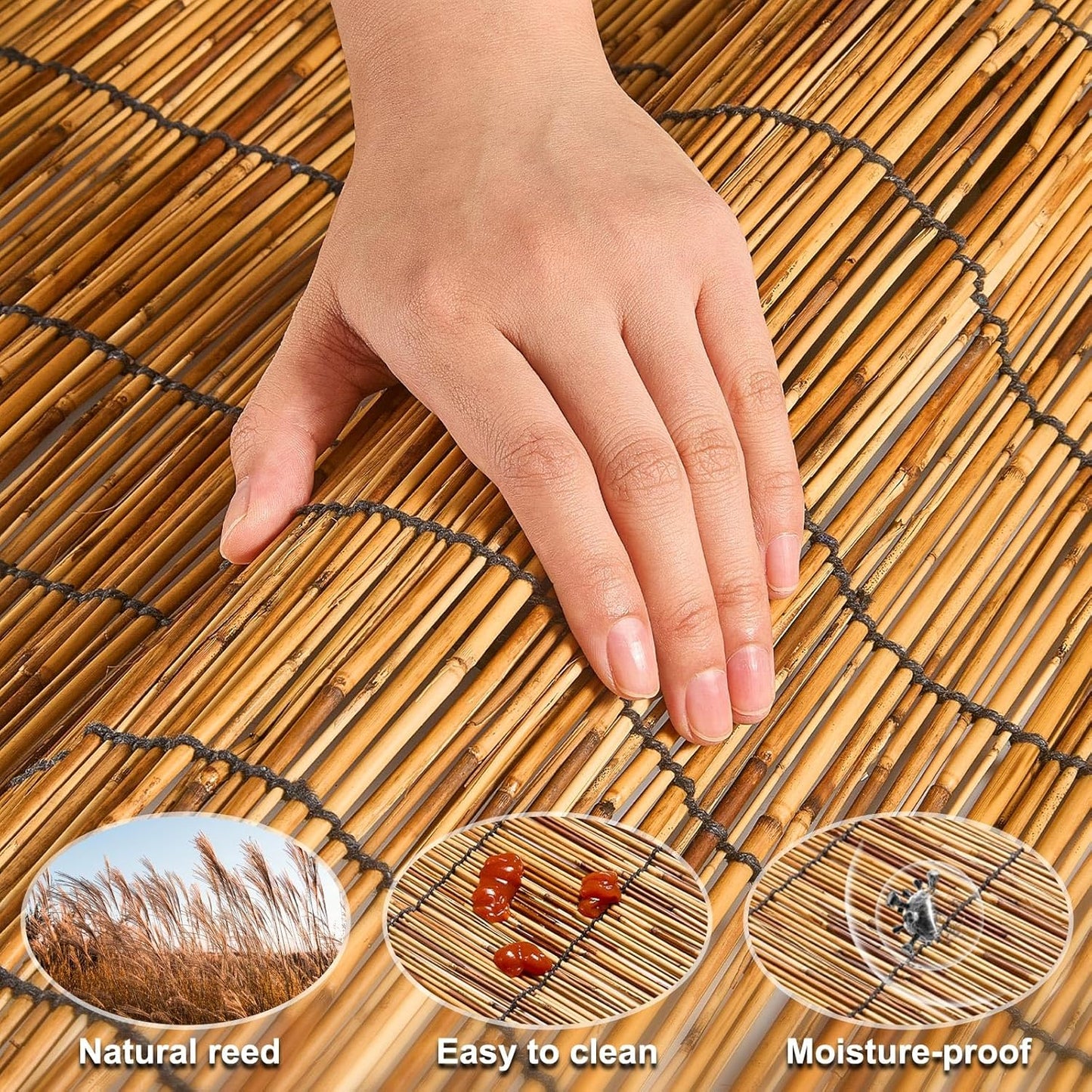 Natural Reed Fencing,Decorative Bamboo Fence Rolls Handwoven Friendly Sun Shade for Garden,Patio,Balcony Windows 3x16FT