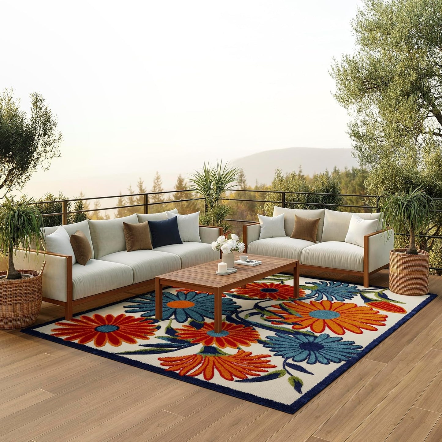 Nourison Home Aloha Outdoor Multicolor 10' x 14' Area Rug, Easy Cleaning, Non Shedding, Bed Room, Living Room, Dining Room, Deck, Backyard, Patio (10x14)