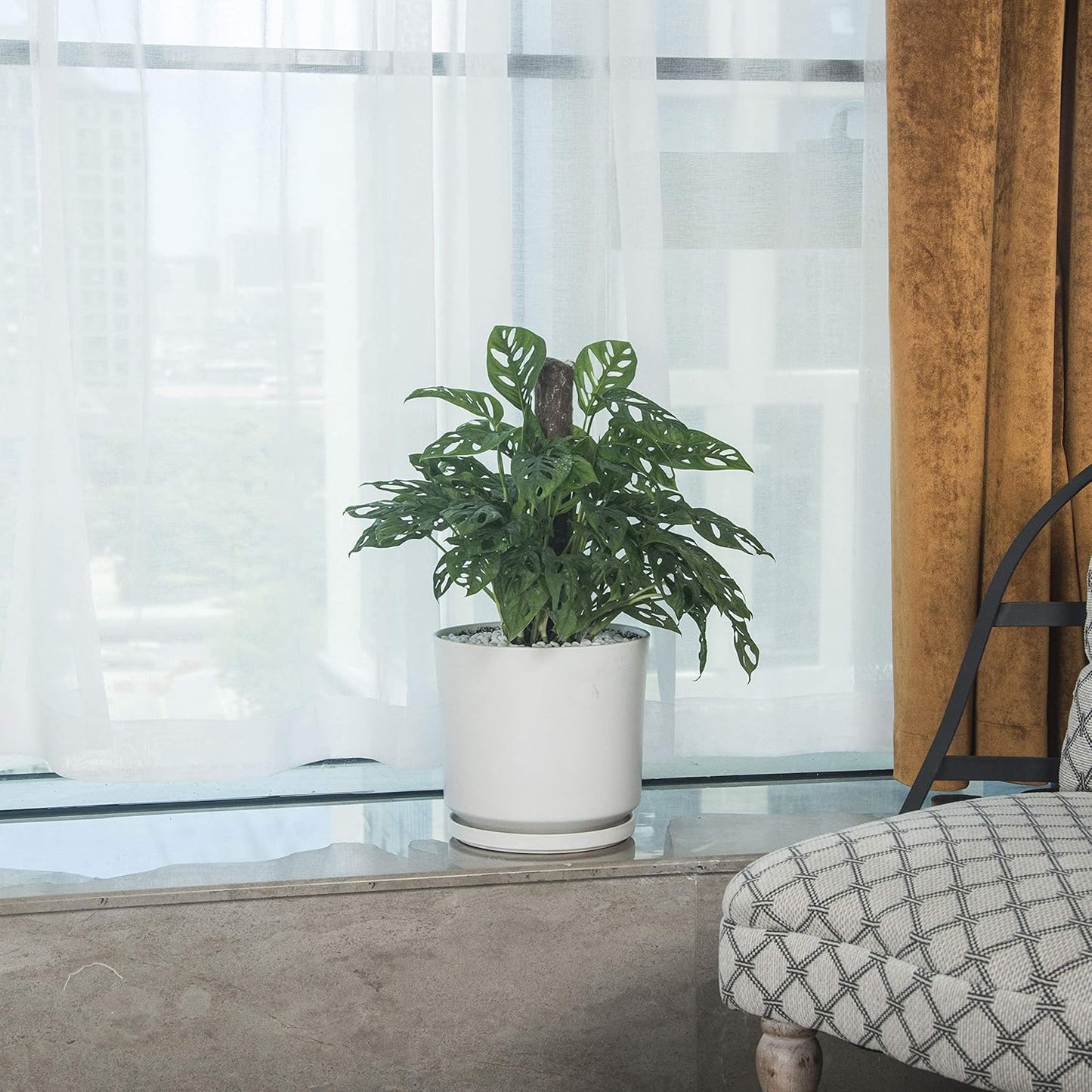 Ekirlin 5 inch Plant Pots,Ceramic Flower Planters Indoor,Modern Succulents Containers with Drain Hole Saucer,Decorate Home,Office & Outdoor (White)