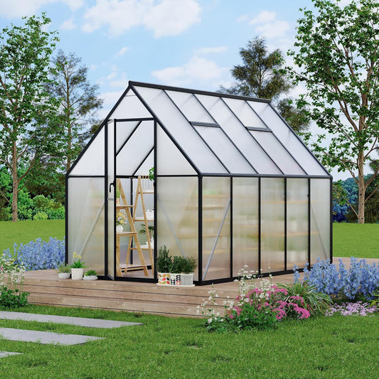 6'x9' Aluminum-Framed Polycarbonate Greenhouse, Heavy Duty Polycarbonate Greenhouse with Quick Setup Structure and Roof Vent, Large Enhanced Aluminum GreenhouseKit for Outdoors