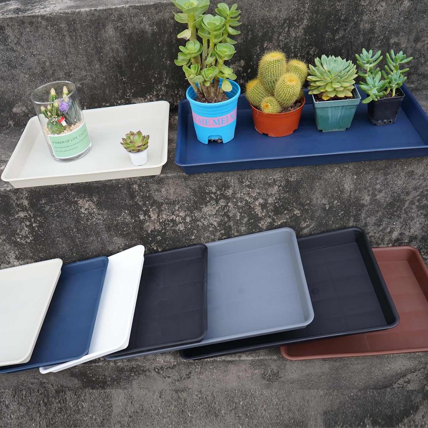 4 Pack Plant Growing Nursery 1020 Trays, Plant Saucer Tray, Heavy Sturdy Seed Starting Trays, Plant Starter Trays for Indoors No Holes, Seed Starter Growing Tray (22"x11.2", Creamy White)