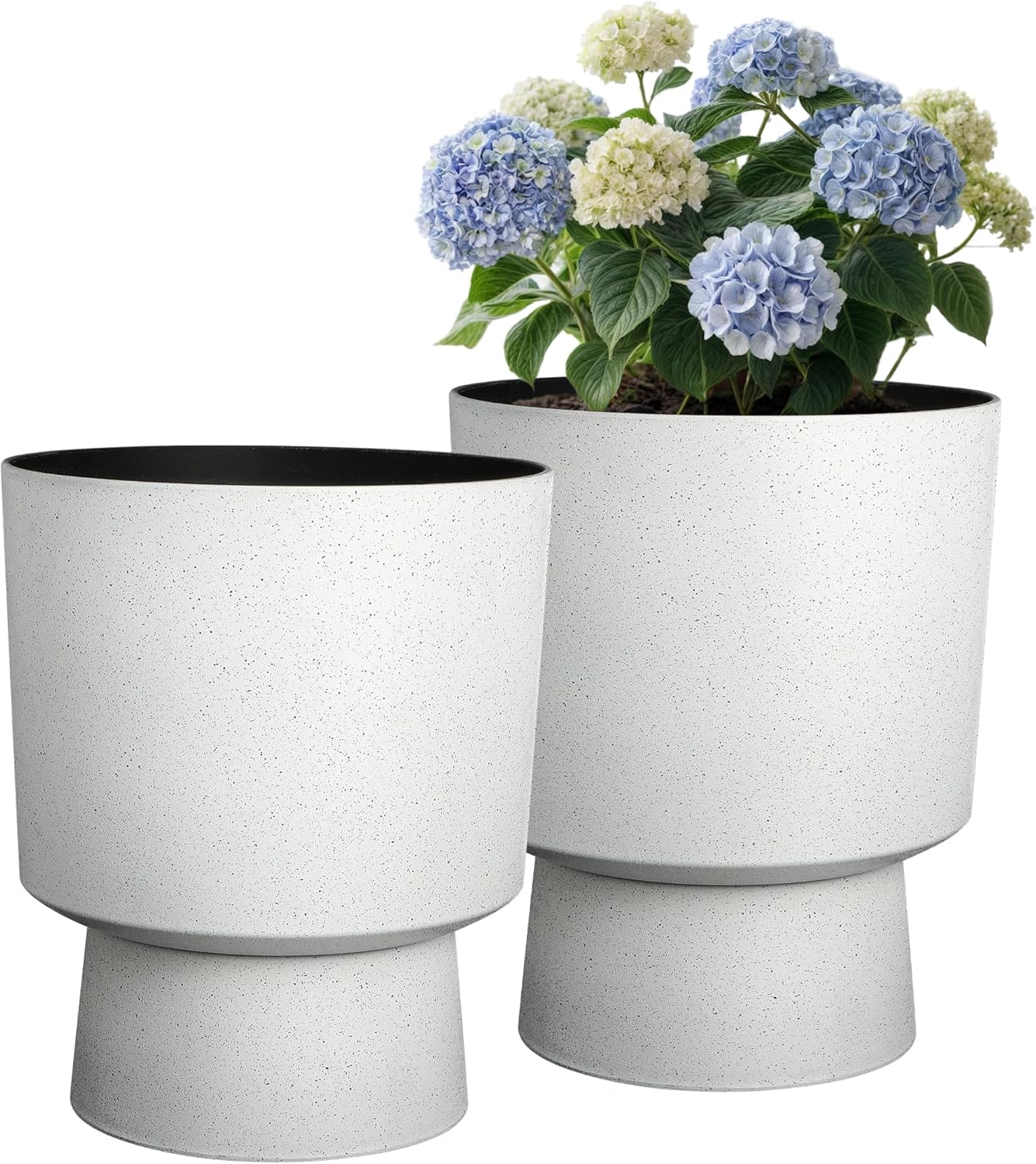 16.75"H Urn-Style Tall Planters, 2-Pack Modern Large Flower Pots for Outdoor Indoor, 2-in-1 Design Plant Containers for Garden Patio Yard Balcony Porch or Home Decor, White Terrazzo, UV-Protect