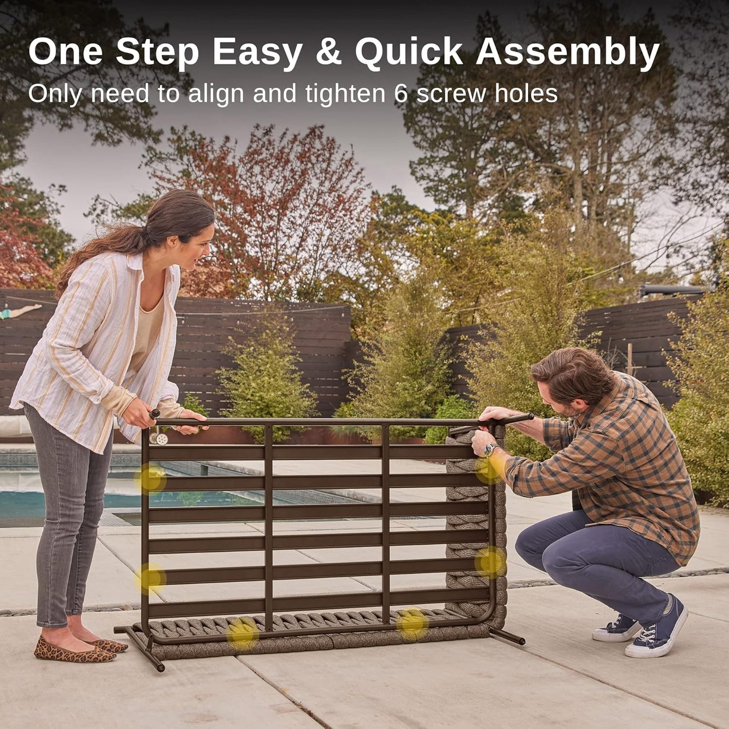 EAST OAK Life Chatter Patio Furniture Set, Outdoor Furniture Sectional Sofa Set with Round Coffee Table, 4 Seats Sofa Deep Seating with Thick & Washable Cushions, Chestnut Brown & Creamy Apricot