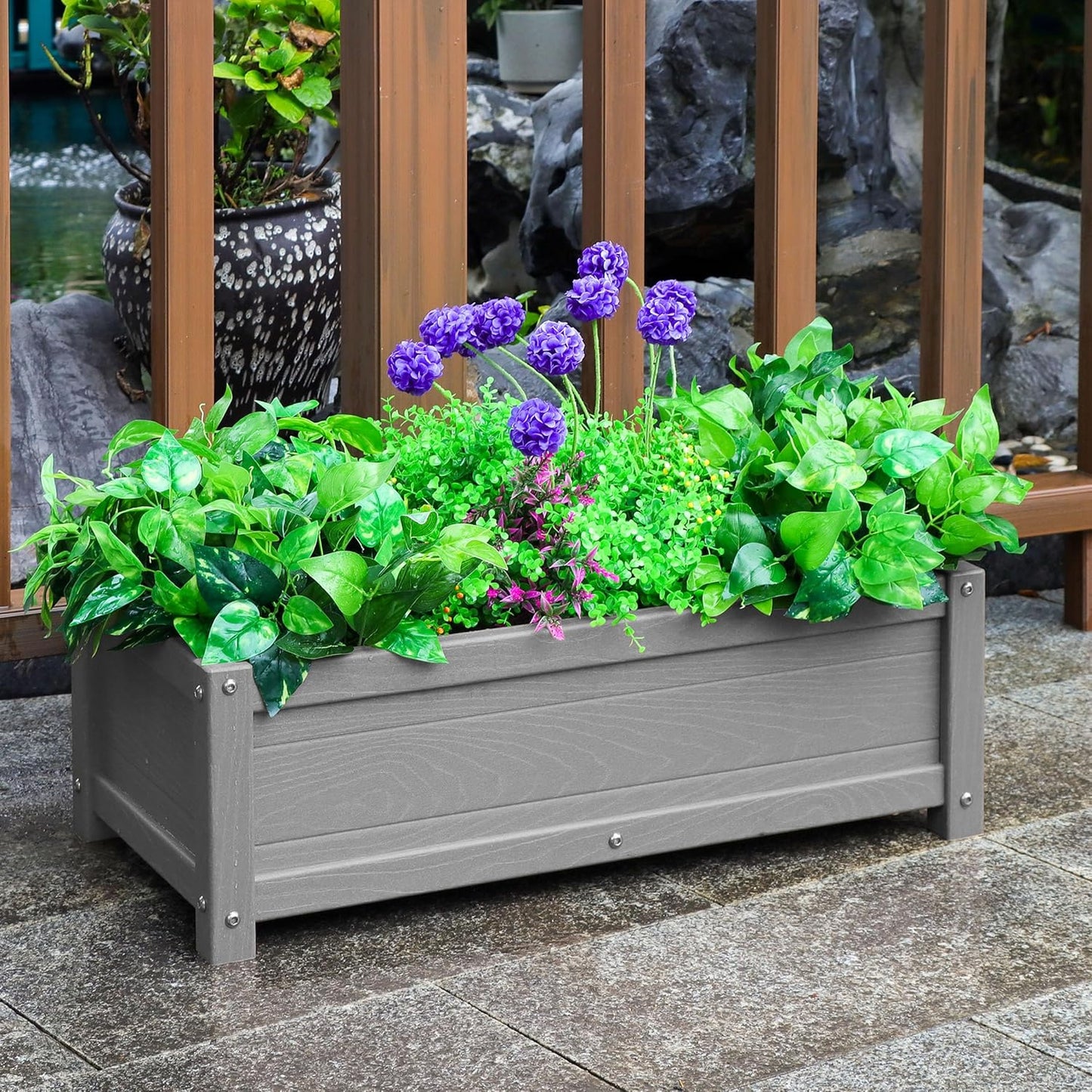 HDPE Raised Planter Box Outdoor,Rot-Resistant and Non-Cracking,Raised Beds for Gardening 29.5 * 14.4 * 9.8 in for Yard,Lawn,Outdoor Planter Boxes Rectangle with Drainage Holes Gray