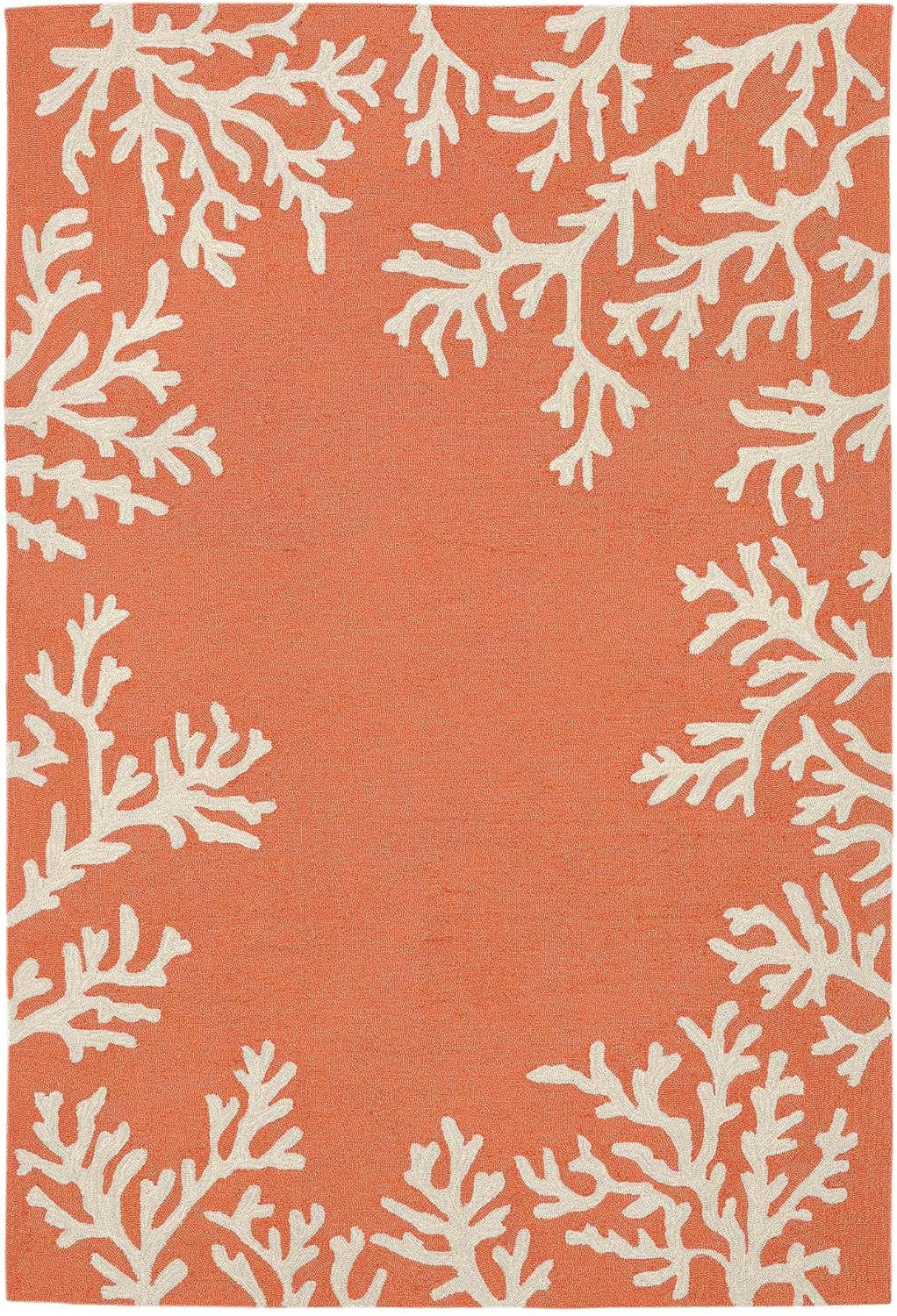 Liora Manne CAPRI Indoor/Outdoor Handmade Synthetic Blend Durable Area Rug - Traditional Border Coastal Beach Accent (Coral Border Coral) (8'3" x 11'6")