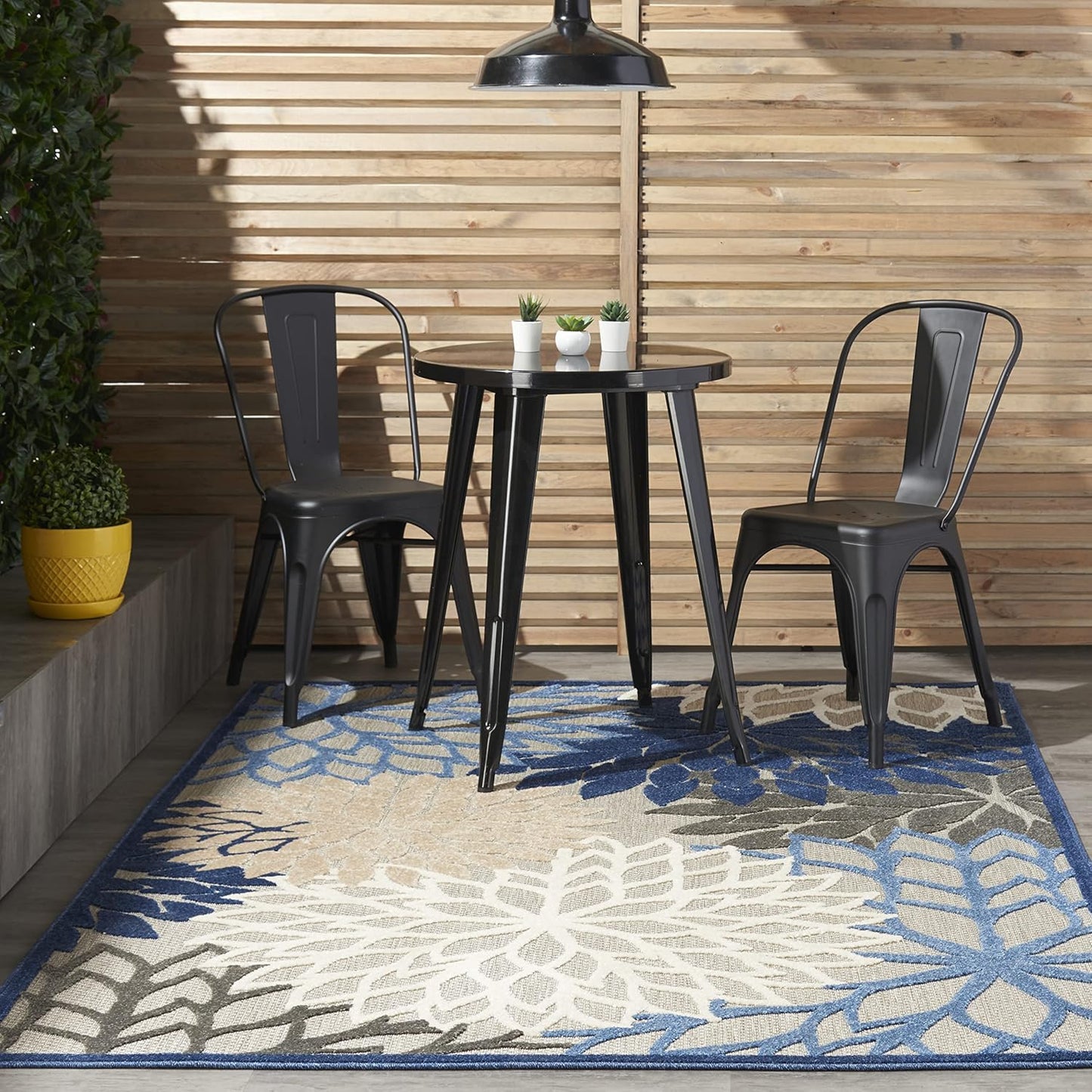 Nourison Aloha Indoor/Outdoor Blue/Multicolor 3'6" x 5'6" Area Rug, Tropical, Botanical, Easy Cleaning, Non Shedding, Bed Room, Living Room, Dining Room, Deck, Backyard, Patio (3x5)