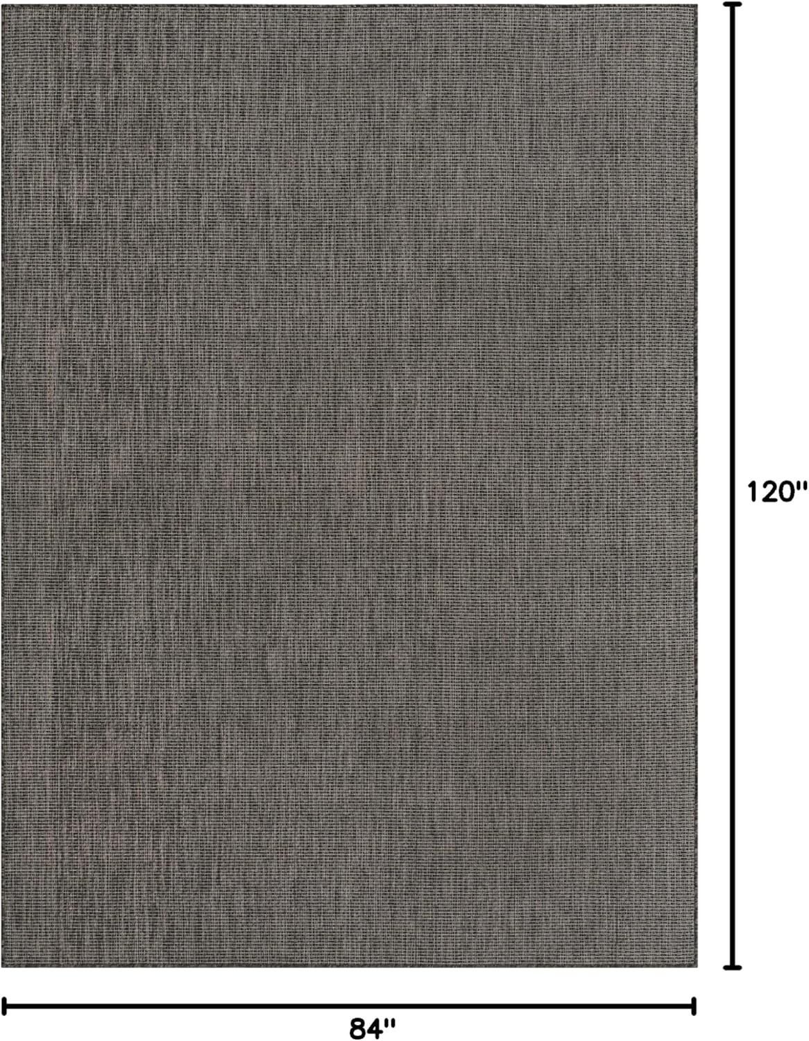 Unique Loom Collection Casual Transitional Solid Heathered Indoor/Outdoor Flatweave Area Rug (7' 1" x 10' Rectangle, Black/Ivory)