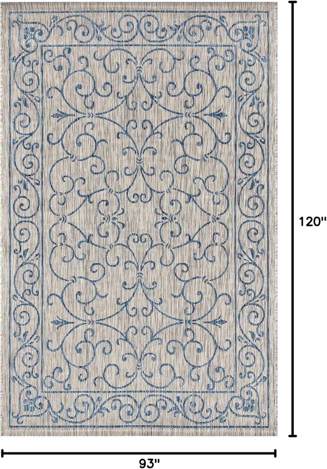JONATHAN Y SMB106C-8 Charleston Vintage Filigree Textured Weave Indoor/Outdoor Gray/Navy 8 ft. x 10 ft. Area Rug, Classic,Easy Cleaning,HighTraffic,LivingRoom,Backyard, Non Shedding