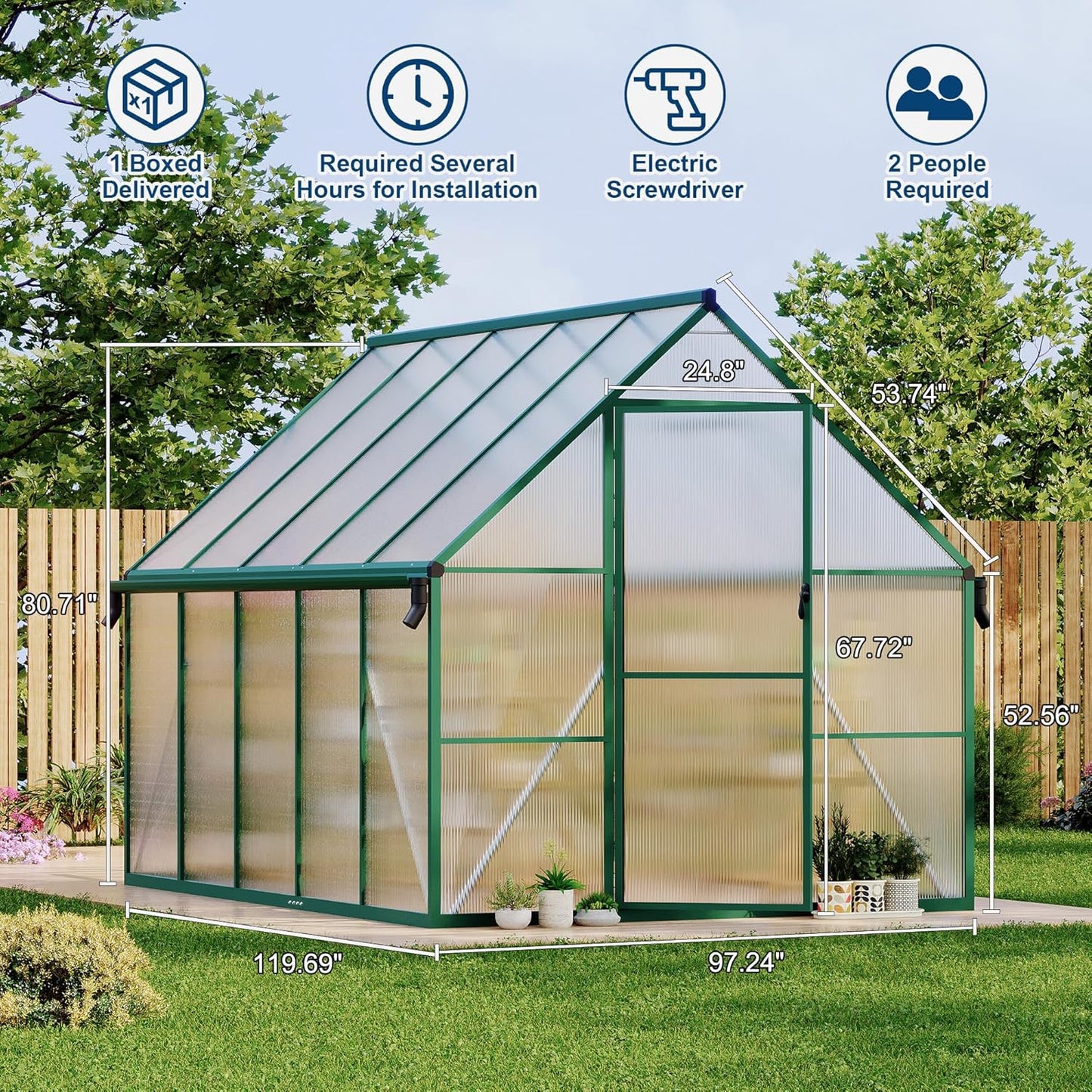 8'X10' Aluminum-Framed Polycarbonate Greenhouse, Heavy Duty Polycarbonate Greenhouse with Quick Setup Structure and Roof Vent, Large Enhanced Aluminum Greenhouses Kit for Outdoors