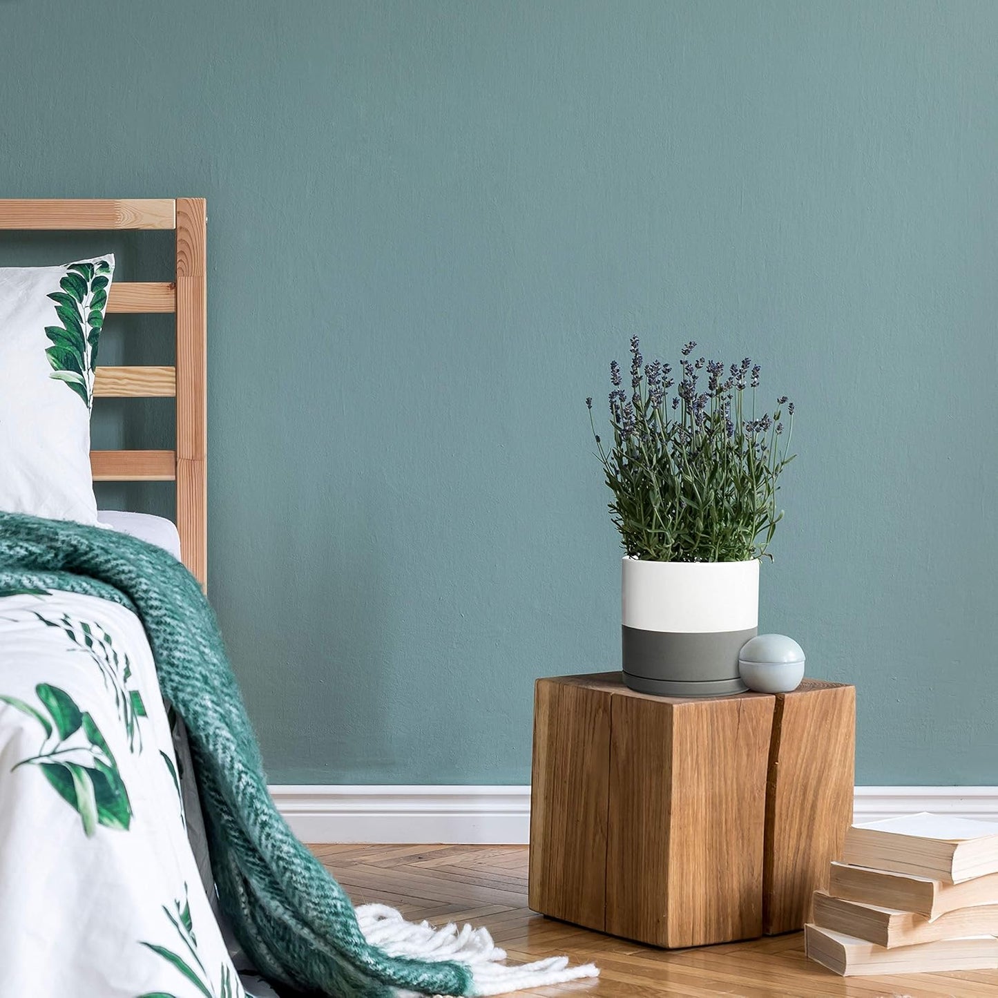 D'vine Dev Set of 2 Plants Pots, 6 Inch Ceramic Planter Pot for Plants with Drainage Hole and Saucer, White/Speckled Grey, 94-V-C-6