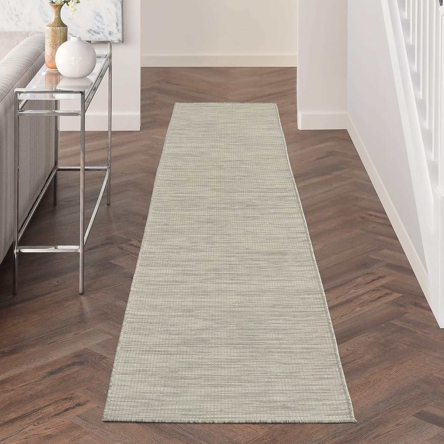 Nourison Positano Indoor/Outdoor Light Grey 2'2" x 10' Area Rug, Easy Cleaning, Non Shedding, Bed Room, Living Room, Dining Room, Backyard, Deck, Patio (2x10)