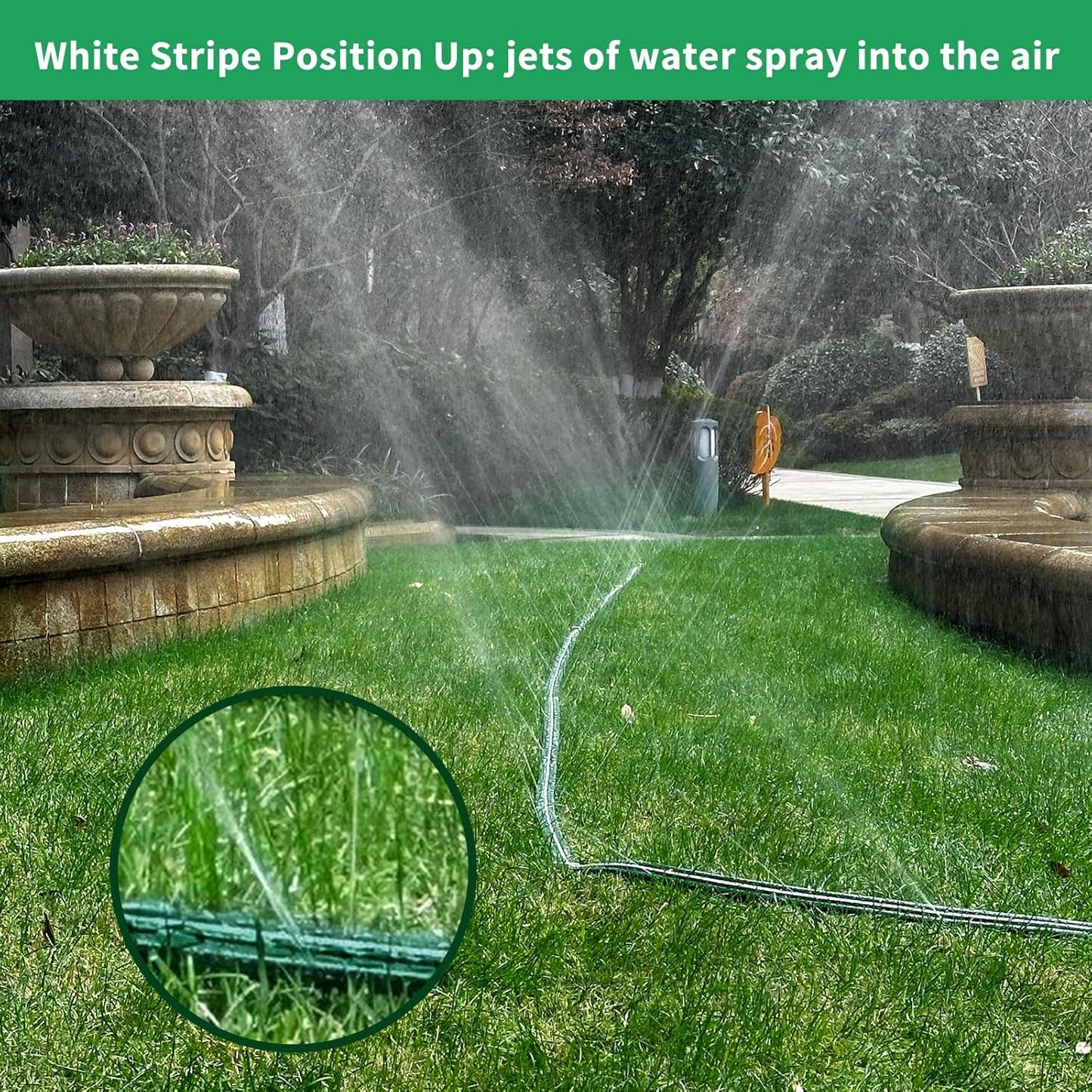 150 FT (50FT*3) Flat Sprinkler Hose for Lawn Watering Garden Soaker Hose with Holes, Heavy Duty Lightweight No-Kink Water Hose with Stakes, Irrigation Hose, Great Fun for Kids and Dog