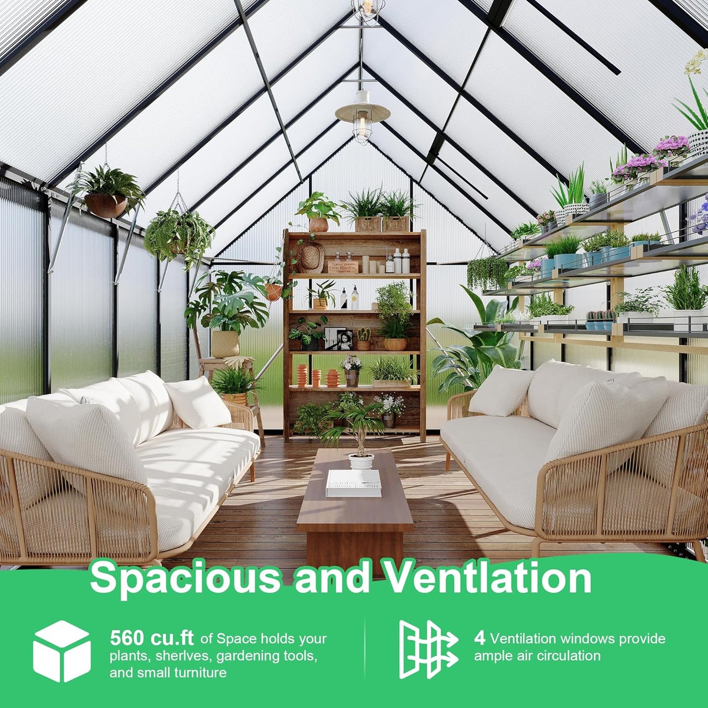 8'x12' Aluminum-Framed Polycarbonate Greenhouse, Heavy Duty Polycarbonate Greenhouse with Quick Setup Structure and Roof Vent, Large Enhanced Aluminum GreenhouseKit for Outdoors