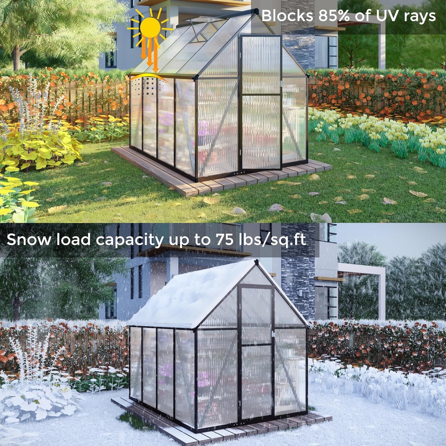 6 x 8 FT Greenhouse for Outdoors,Aluminum Large Walk-in Greenhouse,Dark Gray