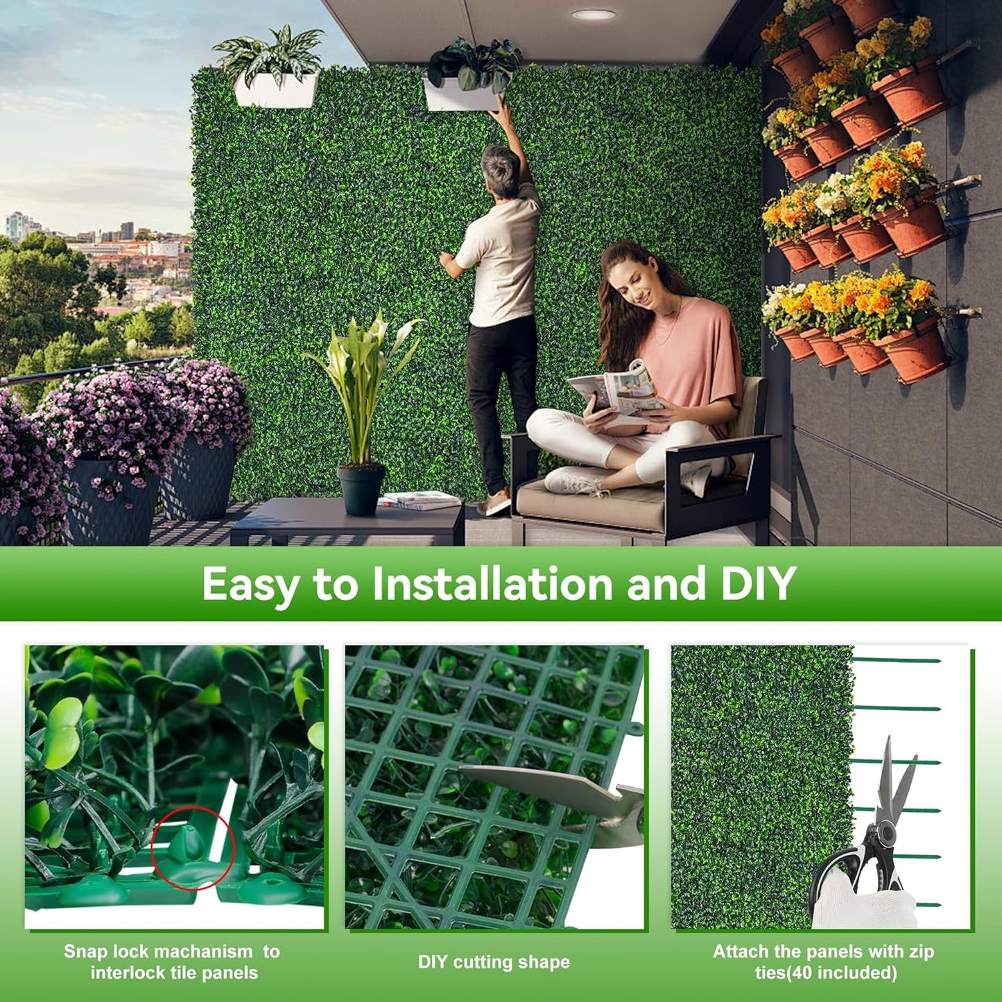 Artificial Boxwood Roll,71x126 in(62 sqft) UV-Anti Faux Ivy Grass Wall Backdrop for Balcony Privacy, Fake Grennery Wall Decor for Garden, Patio, Backyard