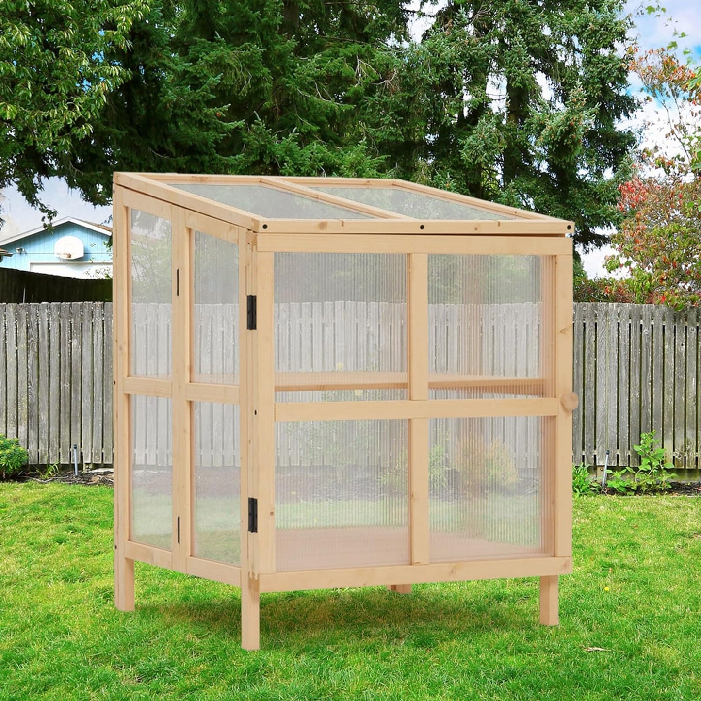 2 Tier Foldable Cold Frame Greenhouse, Portable Wooden Greenhouse Garden Cold Frame Raised Planter Box with Shelves