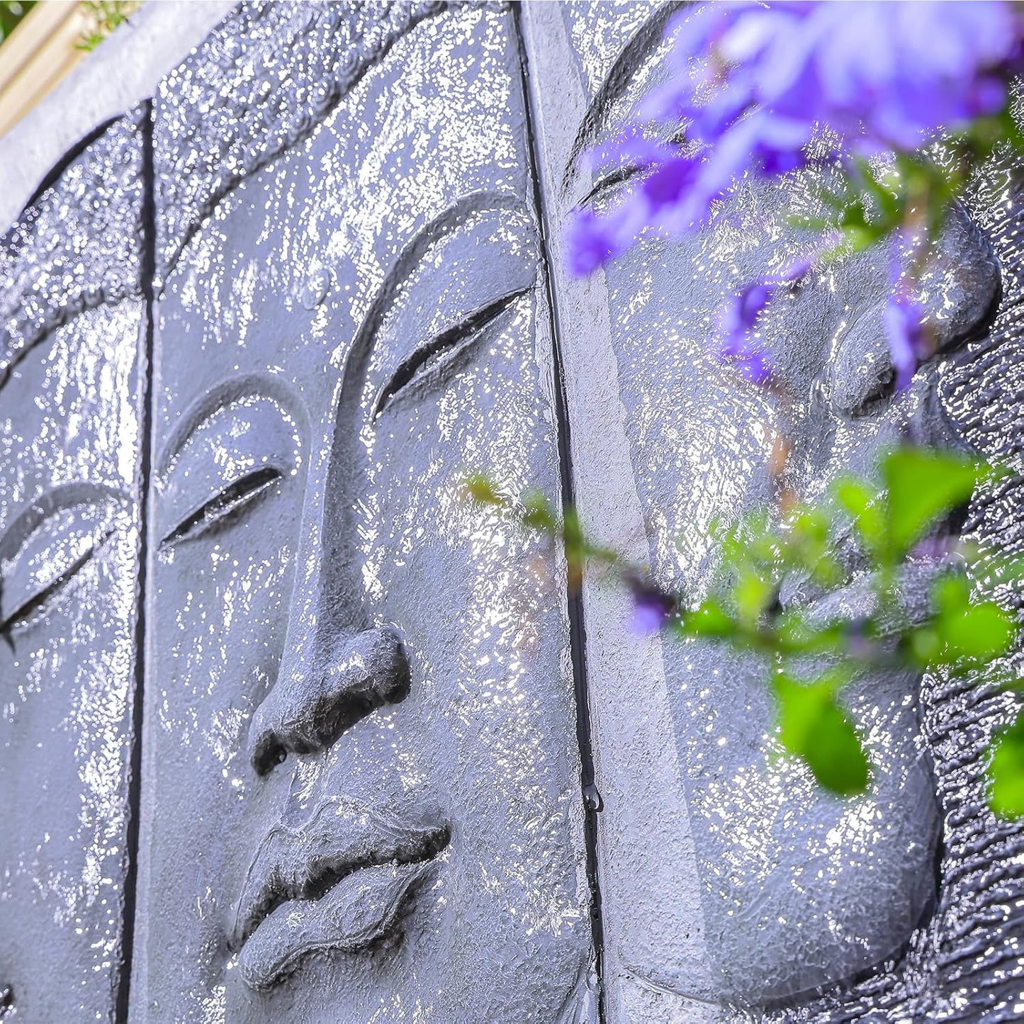 Zen Buddha Wall Fountain - Large Indoor Outdoor Waterfall Water Fountains with Planting Groove, Quiet Meditation Water Feature for Garden Patio Backyard Deck Lawn, 45 inches Tall, Gray