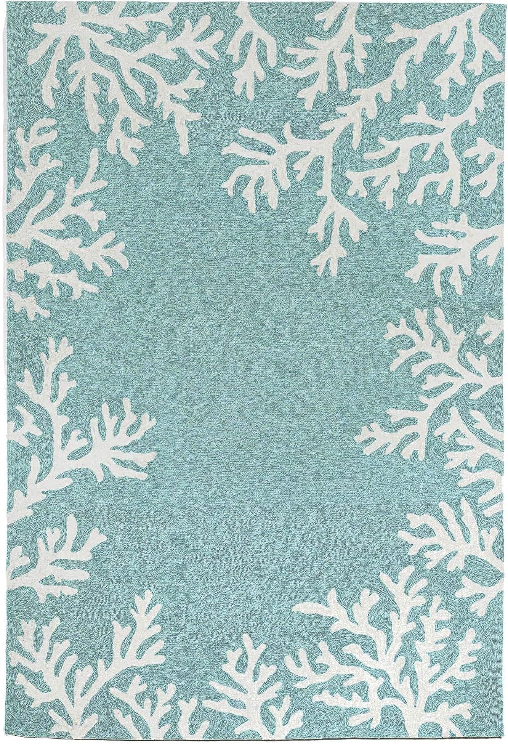 Liora Manne Capri Coastal Coral Border Aqua Indoor/Outdoor Rug, 3'6" x 5'6'