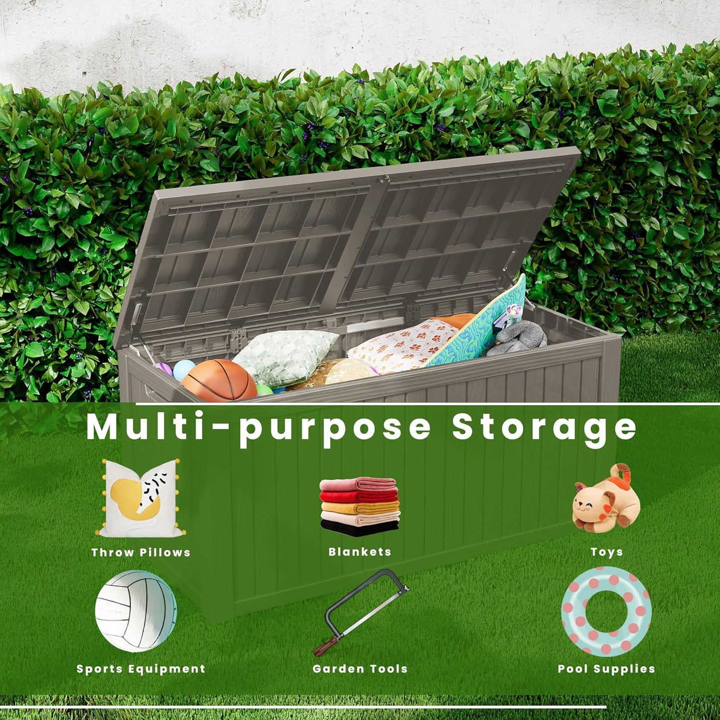 200 Gallon Coffee Resin Deck Box - Rustic Wood-Look, Waterproof & Lockable Outdoor Storage for Garden Tools, Patio Essentials - All-Weather Container for Farmhouse Decks, Backyards