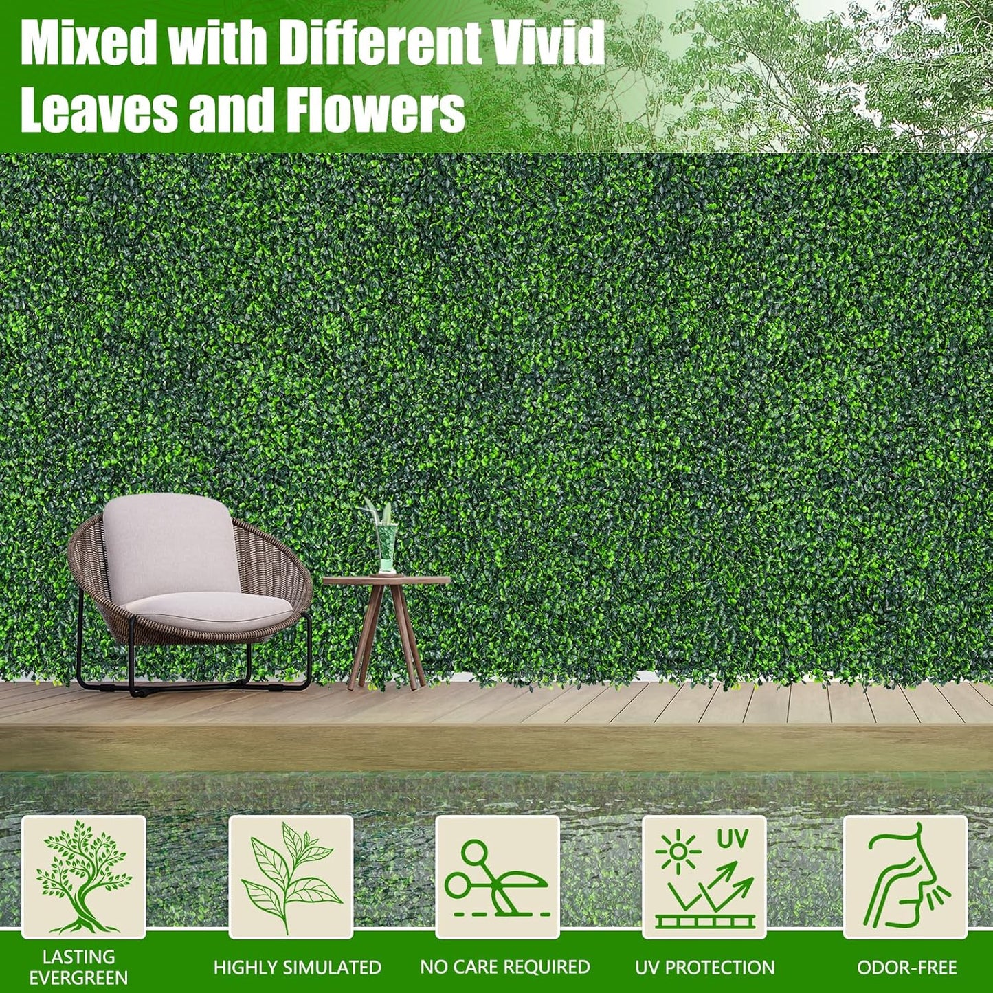 Artificial Boxwood Roll,60x120 in(50 sqft) UV-Anti Faux Ivy Grass Wall Backdrop for Balcony Privacy, Fake Grennery Wall Decor for Garden, Patio, Backyard