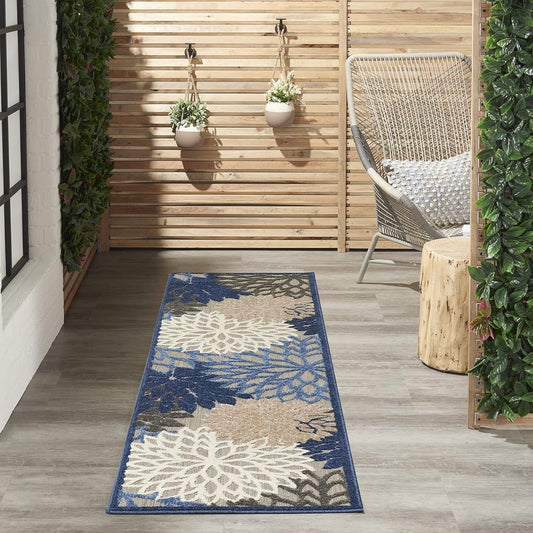 Nourison Aloha Indoor/Outdoor Blue/Multicolor 2' x 6' Area Rug, Tropical, Botanical, Easy Cleaning, Non Shedding, Bed Room, Living Room, Dining Room, Deck, Backyard, Patio (2x6)