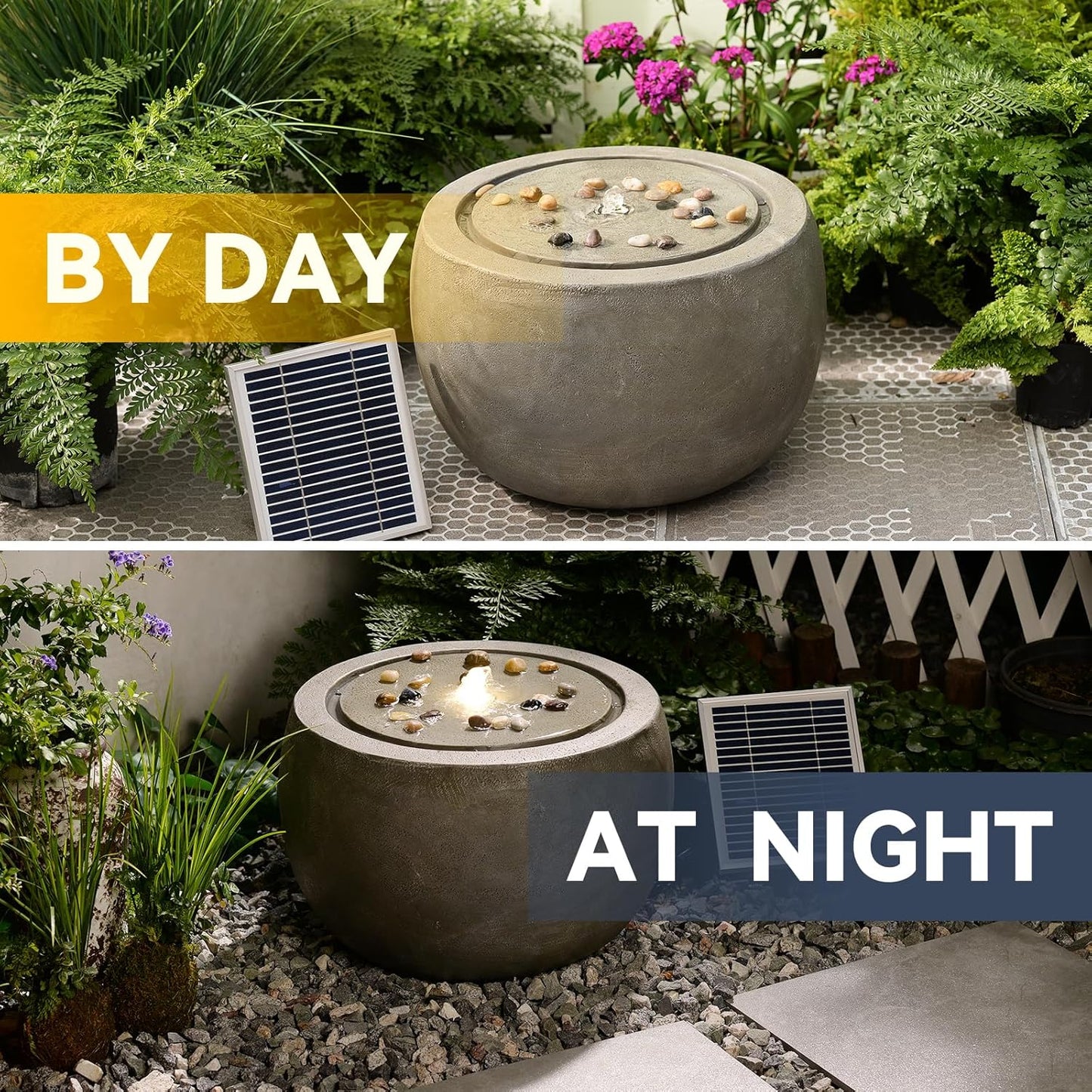 Solar Water Fountain Outdoor Garden Bubbler Water Feature Fountains Solar Powered for Patio Deck Yard Home Decor Gray, 18 "L x 18" W x 11.5" H