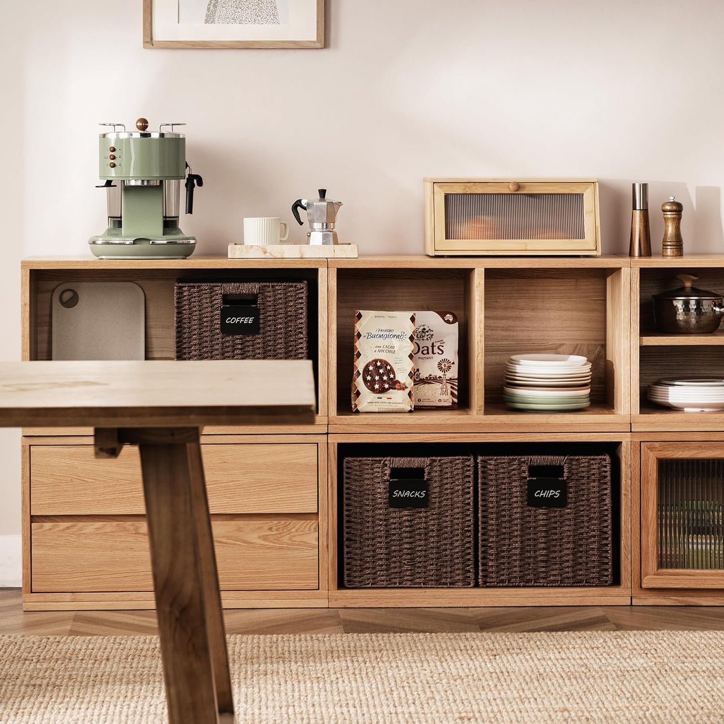 UBBCARE 2 Pack Wicker Basket, 10.5×10.5 Storage Cubes with Label, Foldable Cube Storage Bin with Handle, Square Storage Basket for Shelves, Woven Paper Rope Basket for Organizing, Brown