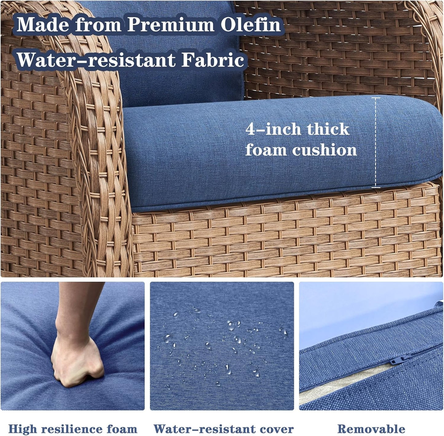 4 Pieces Patio Furniture Sets, Wicker Patio Swivel Glider Chair with Ottomans, Outdoor Furniture Set for Outside Porch, Deck, Balcony, Garden, Yellow